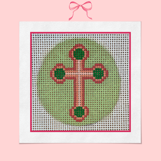 Pink and Green Cross on 18 Mesh