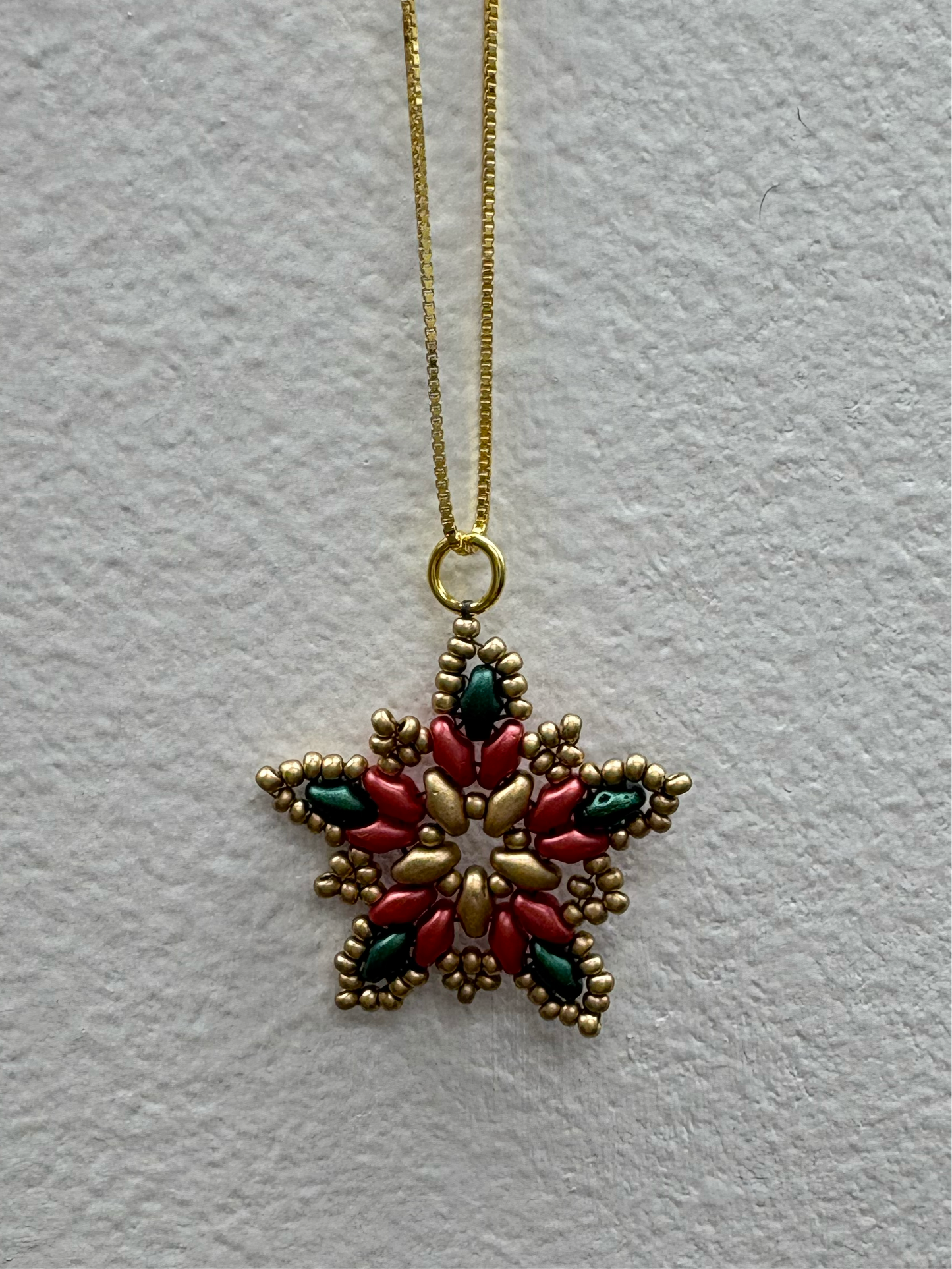 Handwoven Beaded Poinsettia Necklace