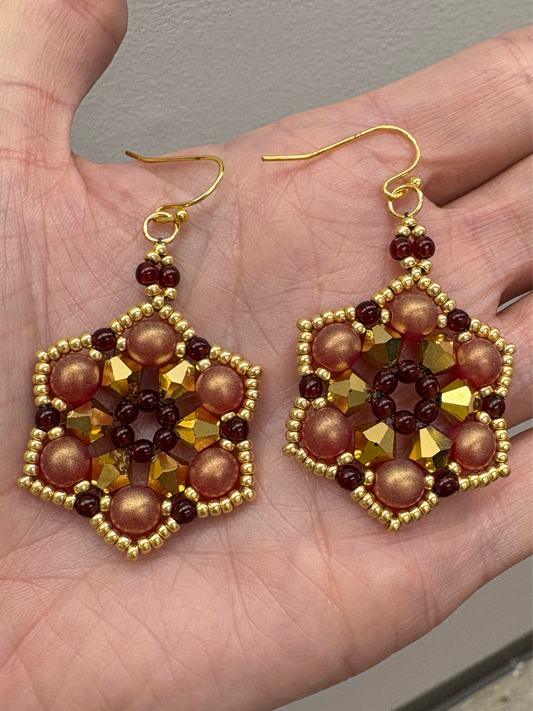 Winter Bloom Earrings, handwoven with glass beads