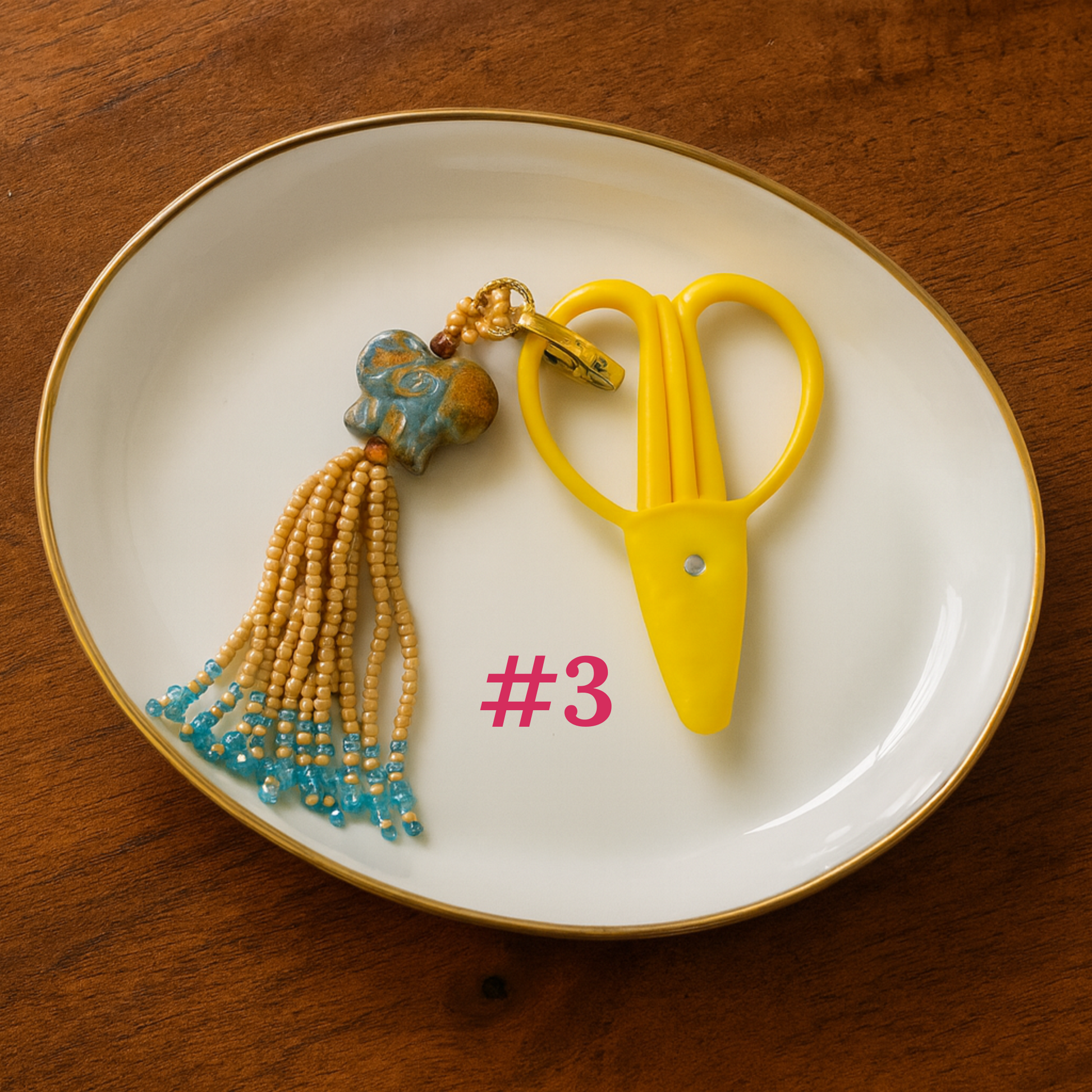 Hand beaded scissor fob with Elephant