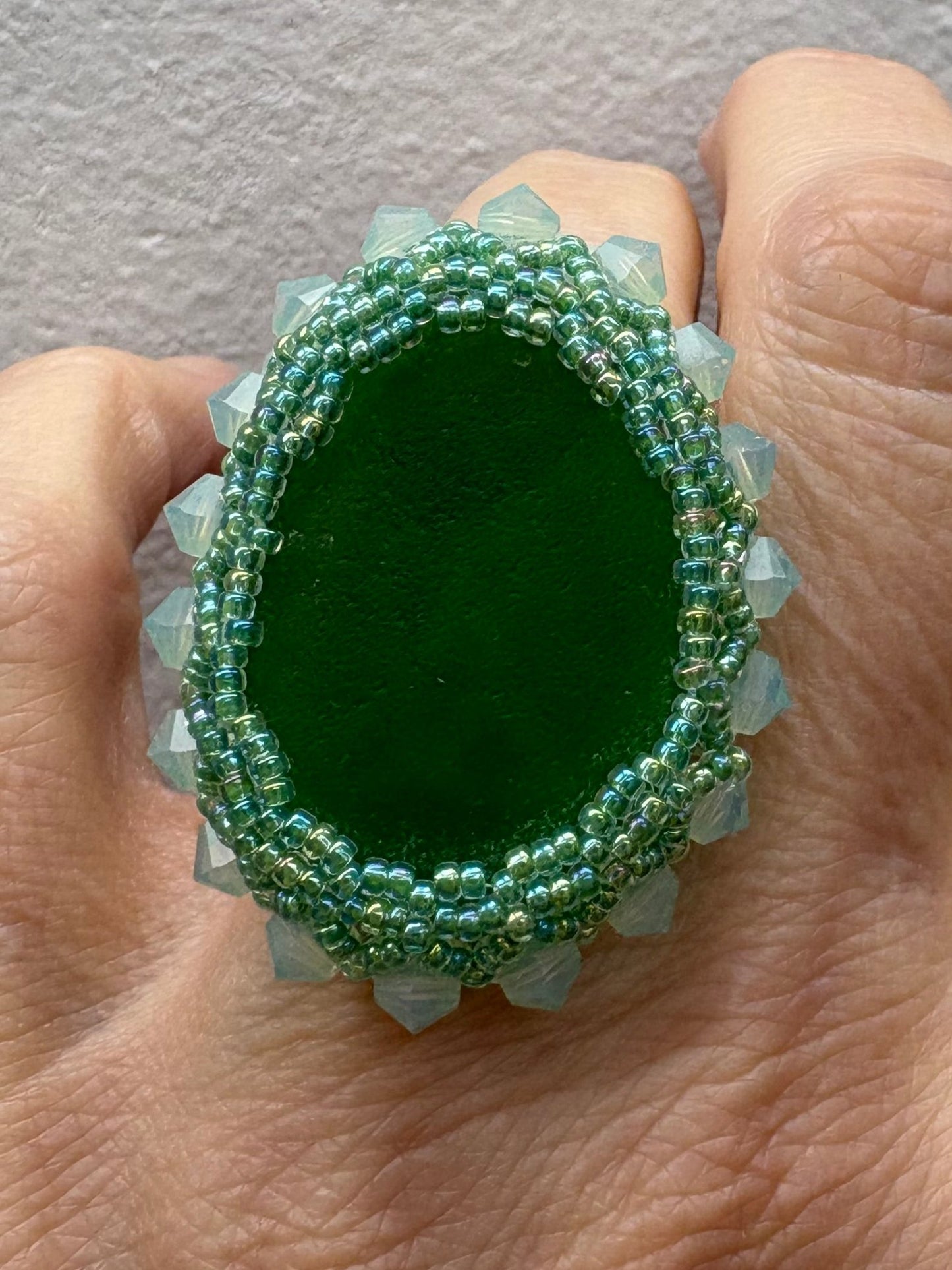 Beaded Sea Glass Rings, Handwoven with Glass Beads