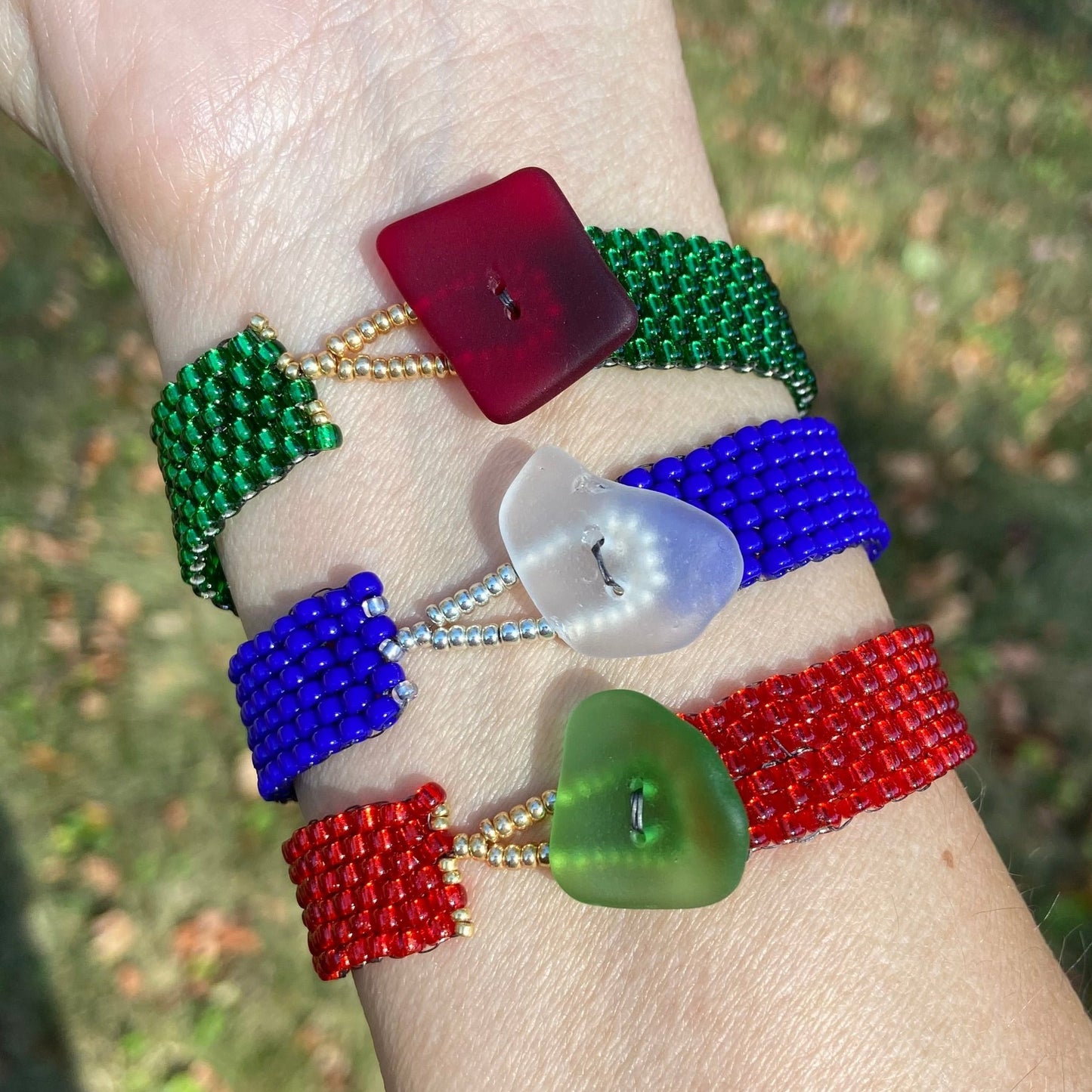 Green, Blue, Red Bracelet Button-Side