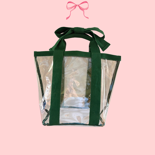 Bow Bag with Clear Pocket for Needlepoint Green ~ (Perfectly Imperfect)