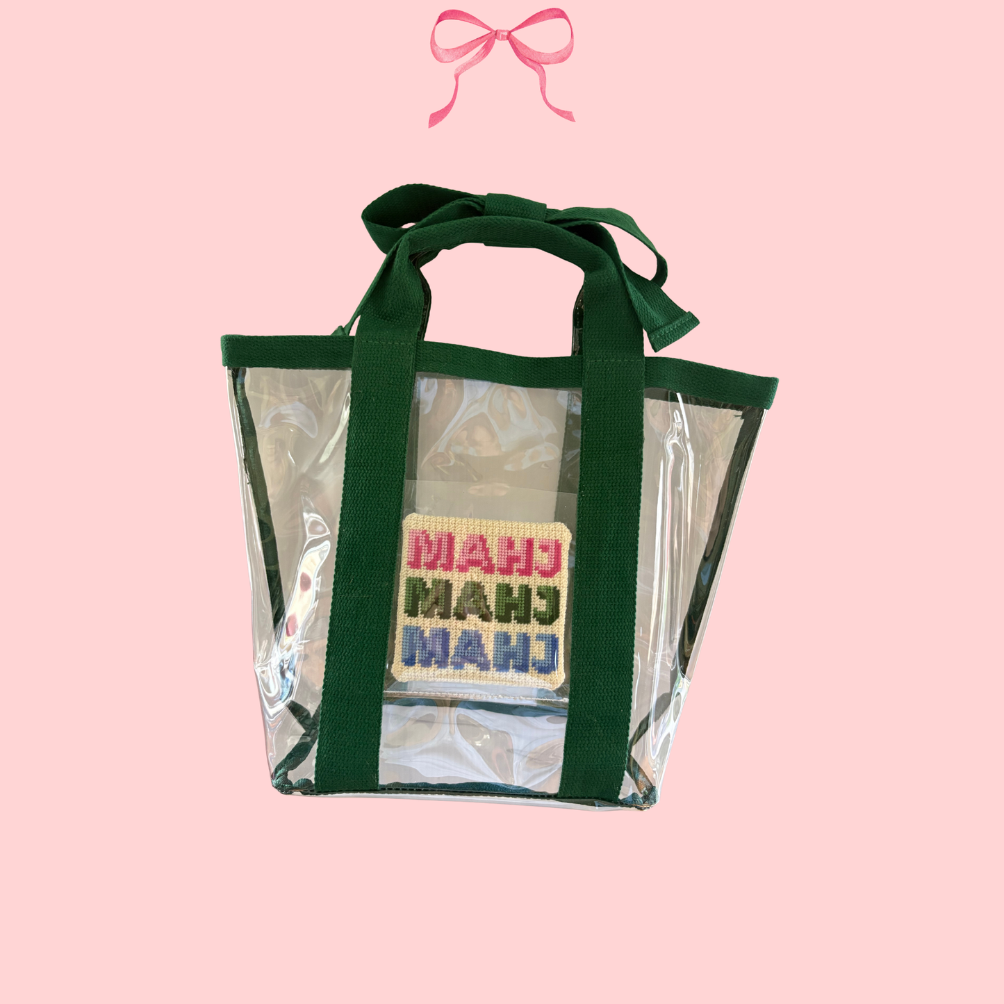 Bow Bag with Clear Pocket for Needlepoint