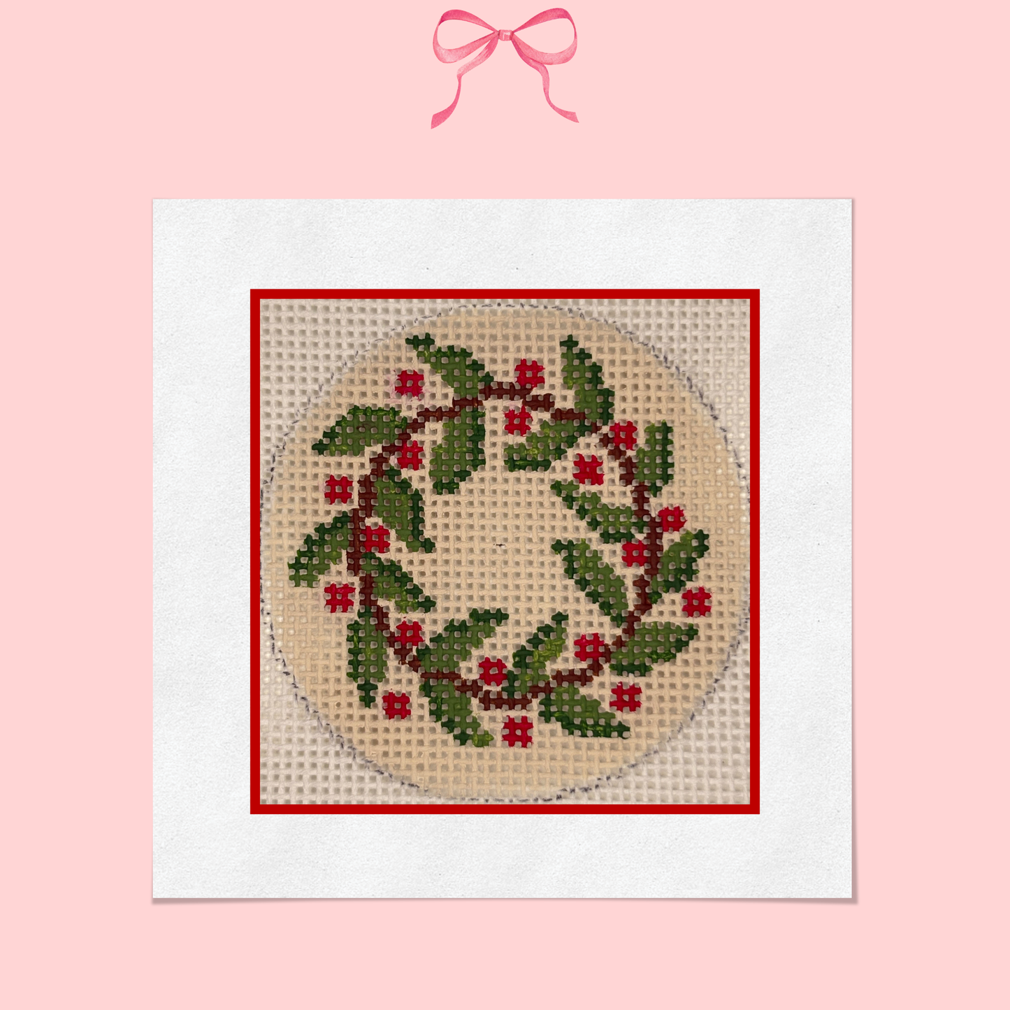 Holly Wreath, Vintage Style on 18 Mesh