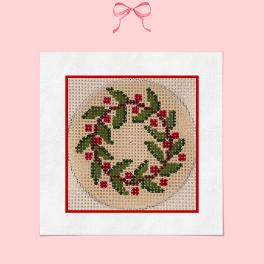 Holly Wreath, Vintage Style on 18 Mesh