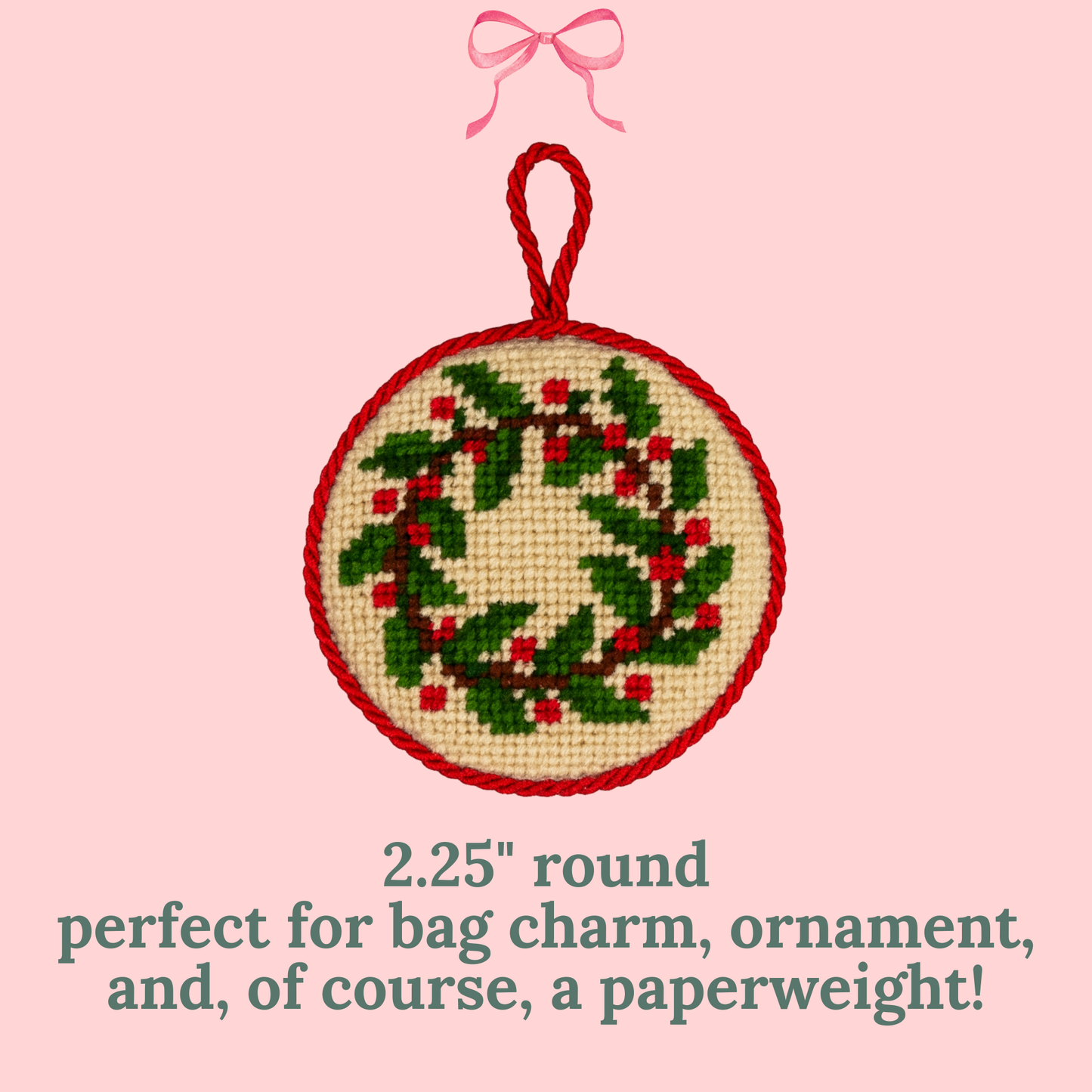 Holly Wreath, Vintage Style on 18 Mesh