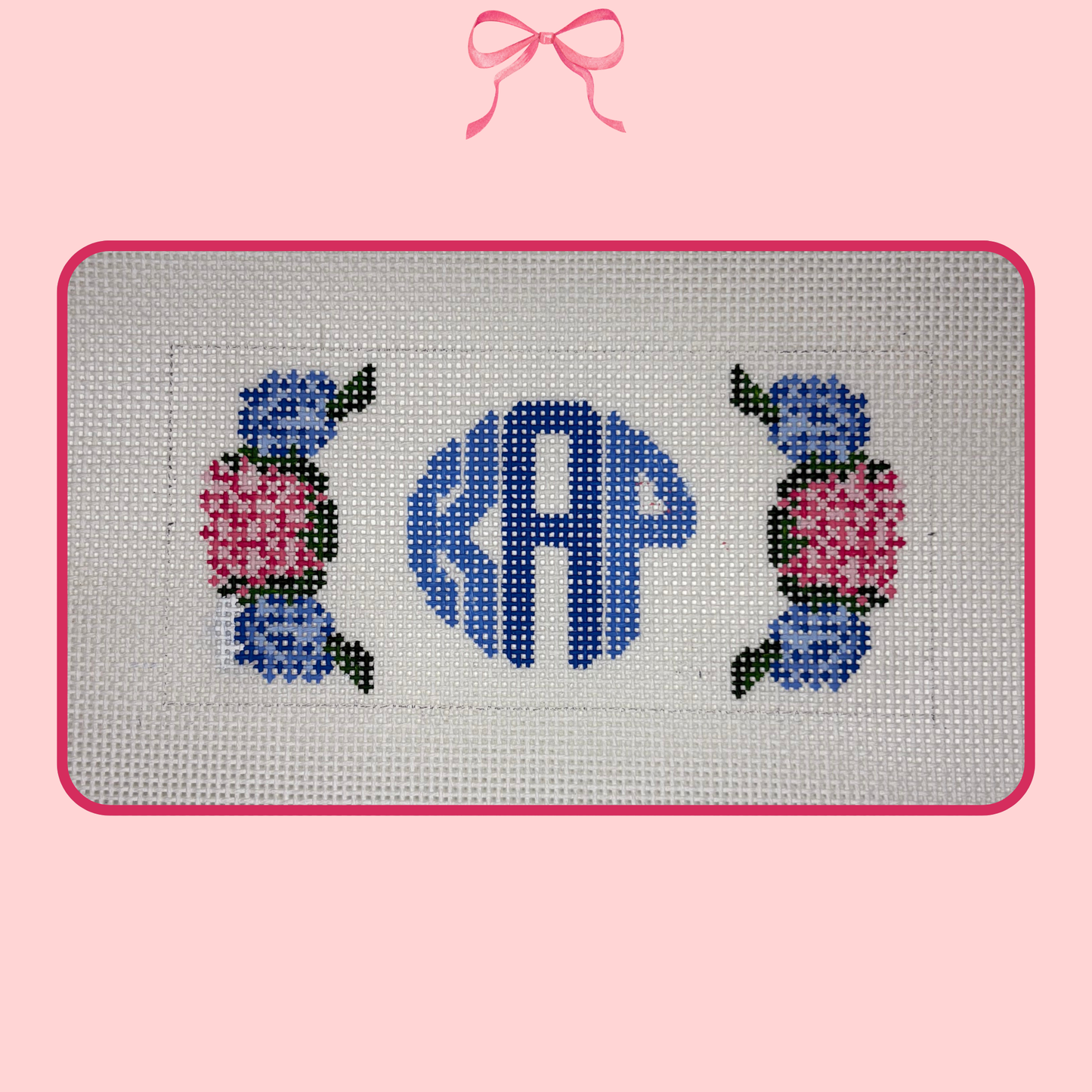 hand painted hydrangea an monogram needlepoint canvas