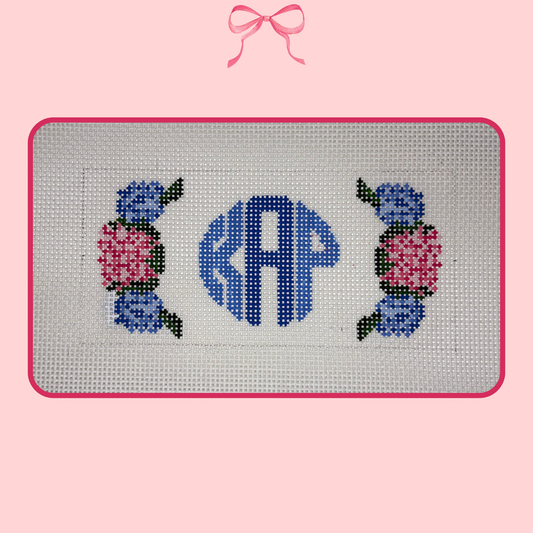 hand painted hydrangea an monogram needlepoint canvas