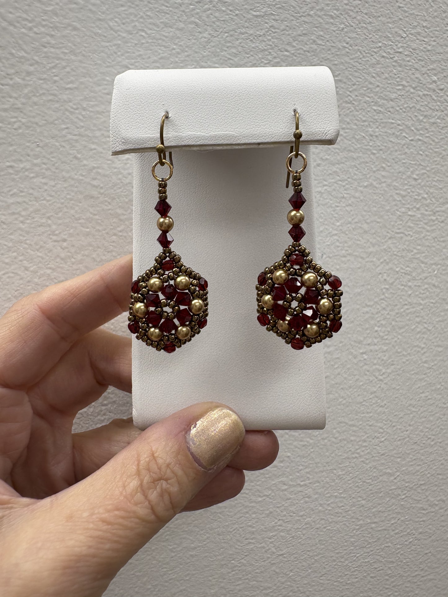 Holiday Earrings, handwoven glass beads