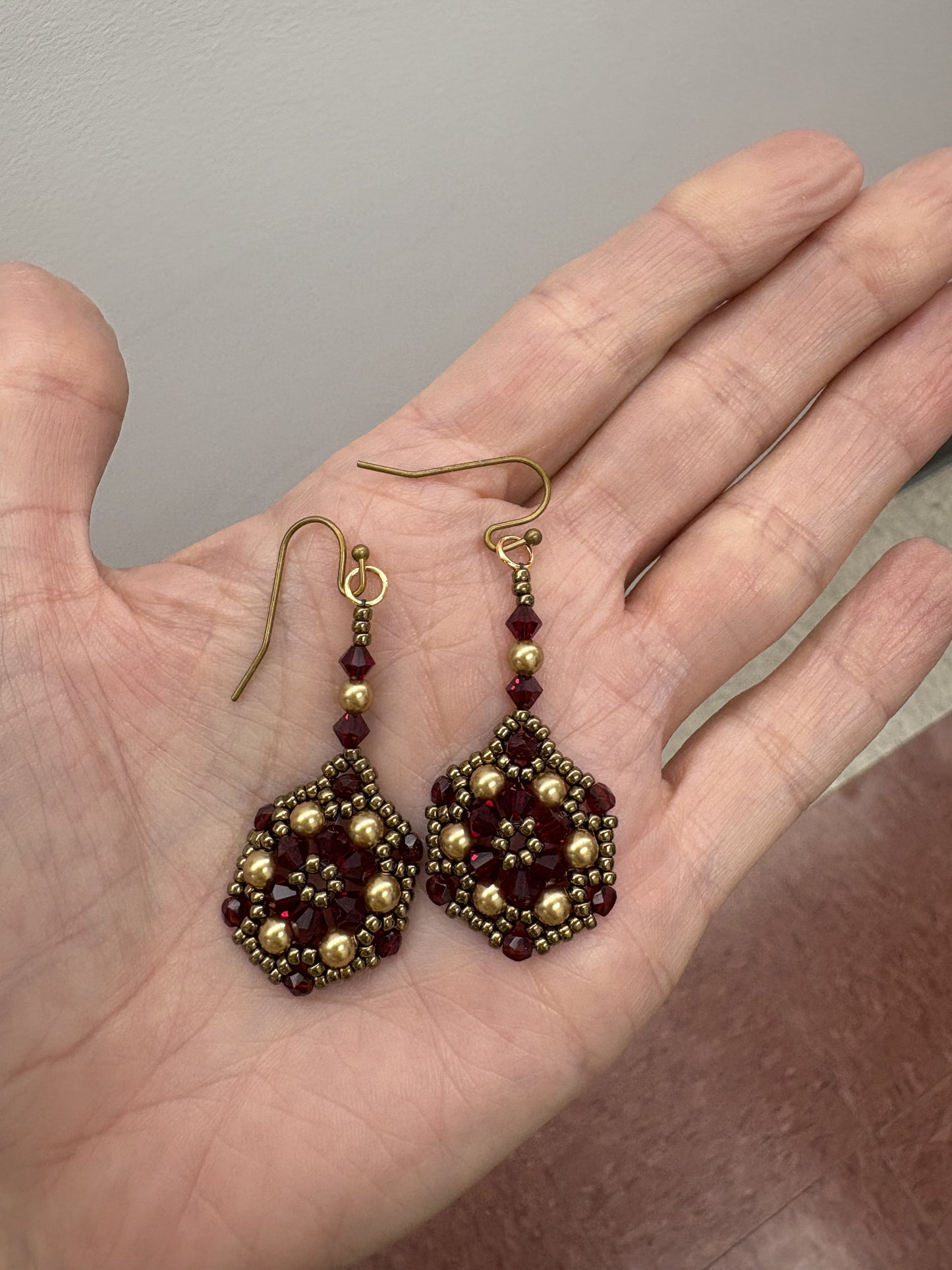 Holiday Earrings, handwoven glass beads