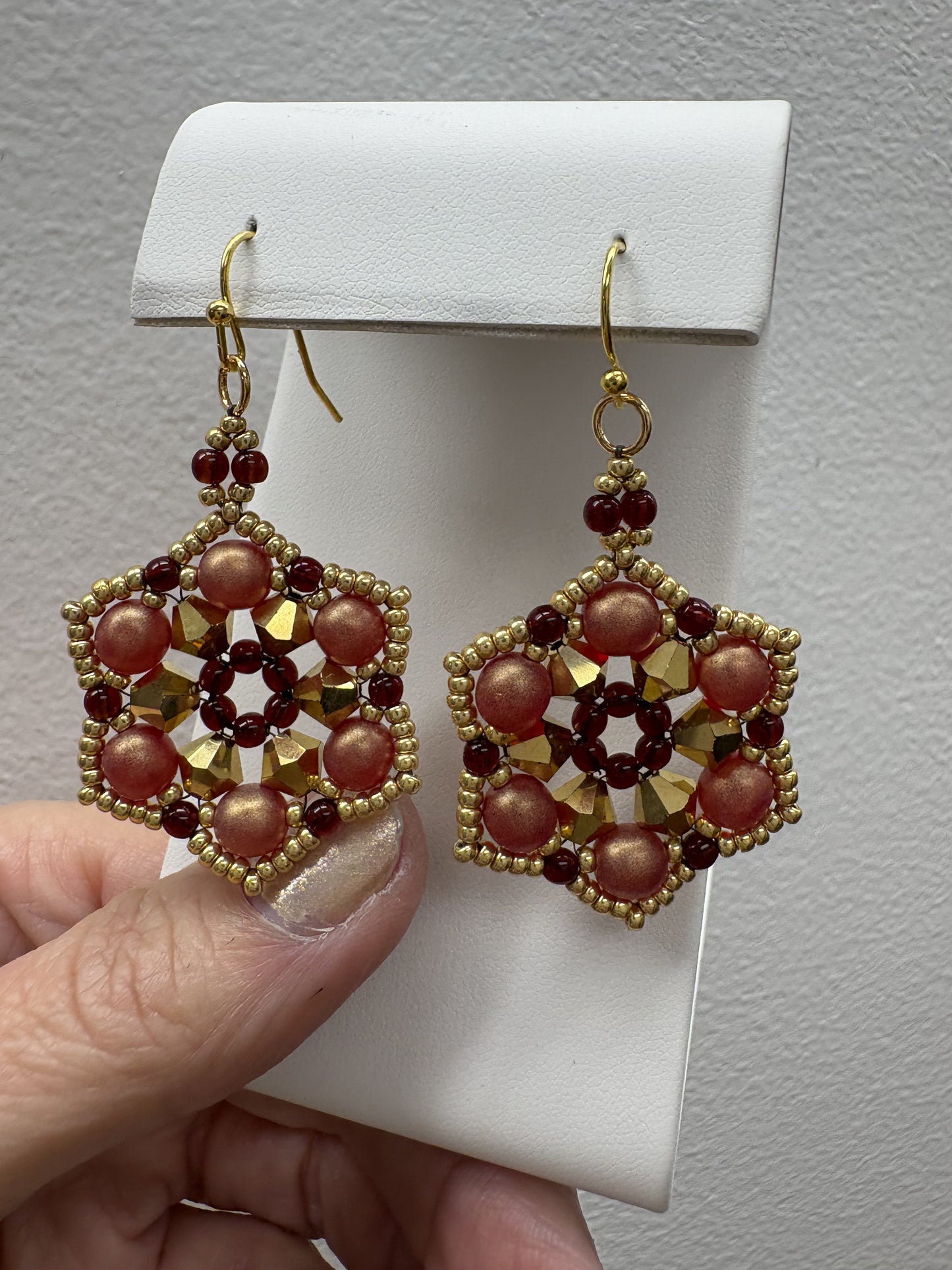 Winter Bloom Earrings, handwoven with glass beads