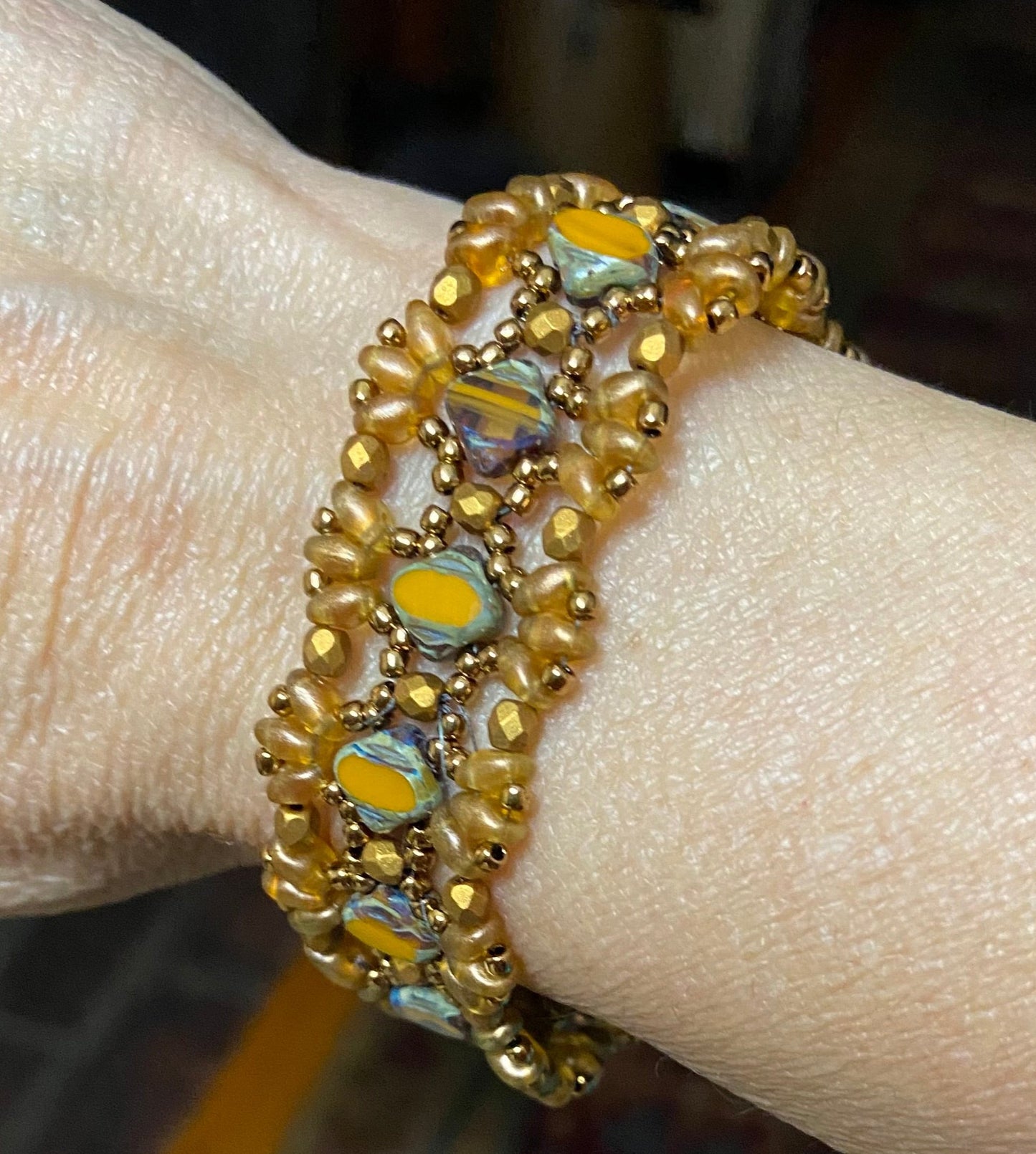 Beautiful "Bridges" Bracelet with Handwoven Glass Beads