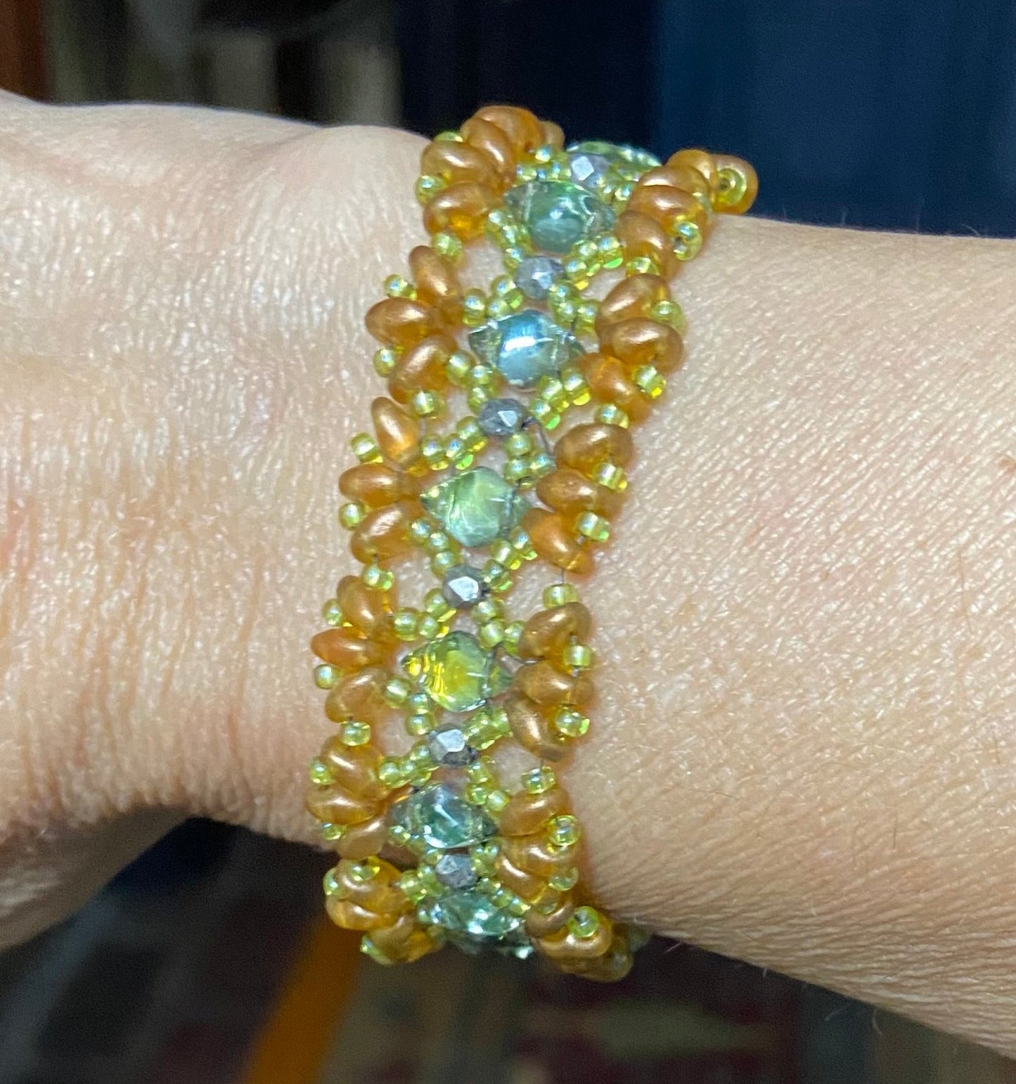 Beautiful "Bridges" Bracelet with Handwoven Glass Beads