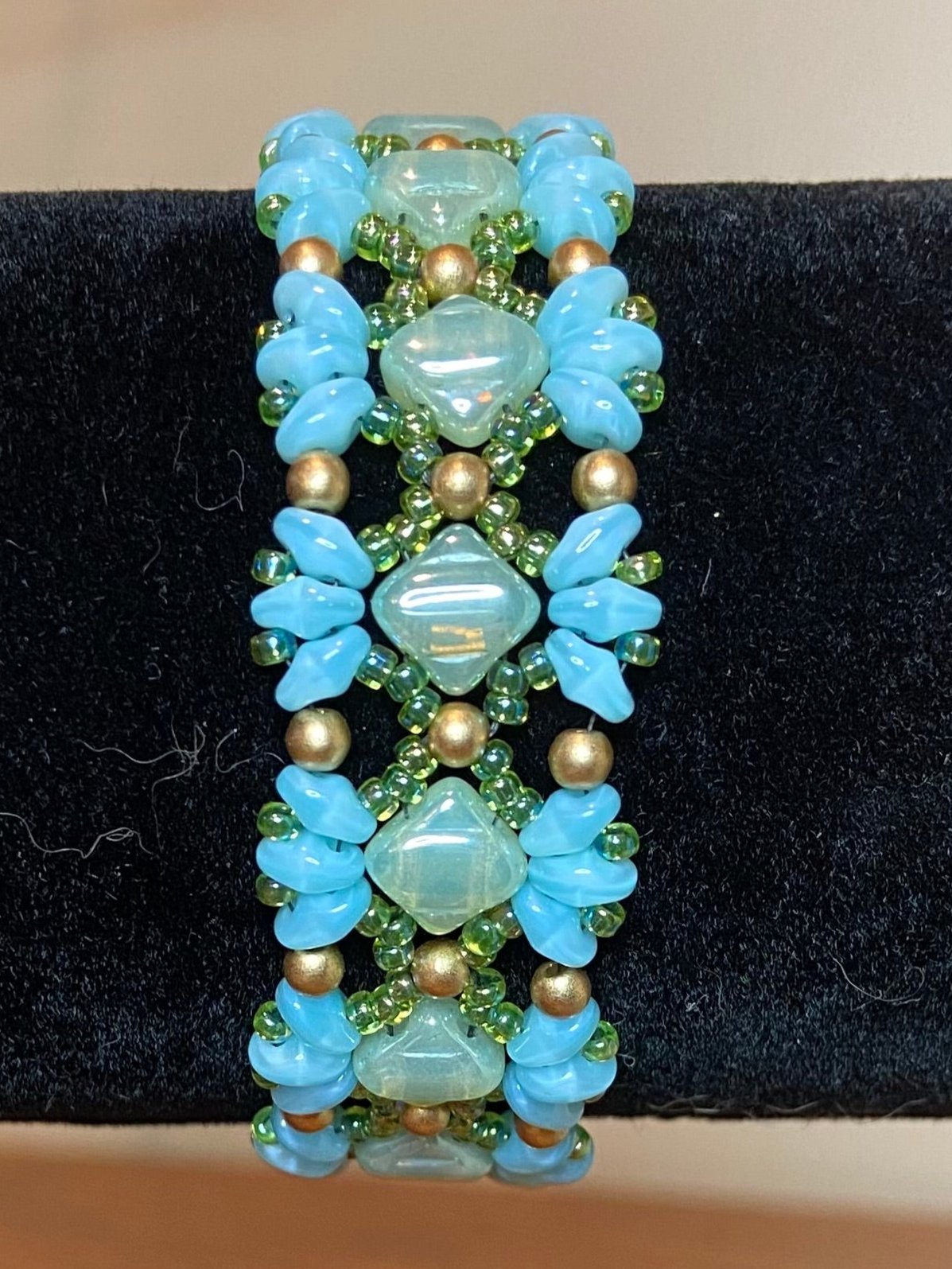 Beautiful "Bridges" Bracelet with Handwoven Glass Beads