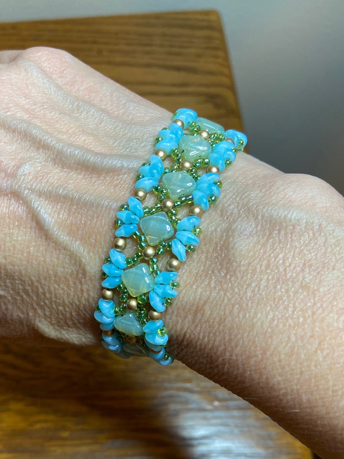 Beautiful "Bridges" Bracelet with Handwoven Glass Beads