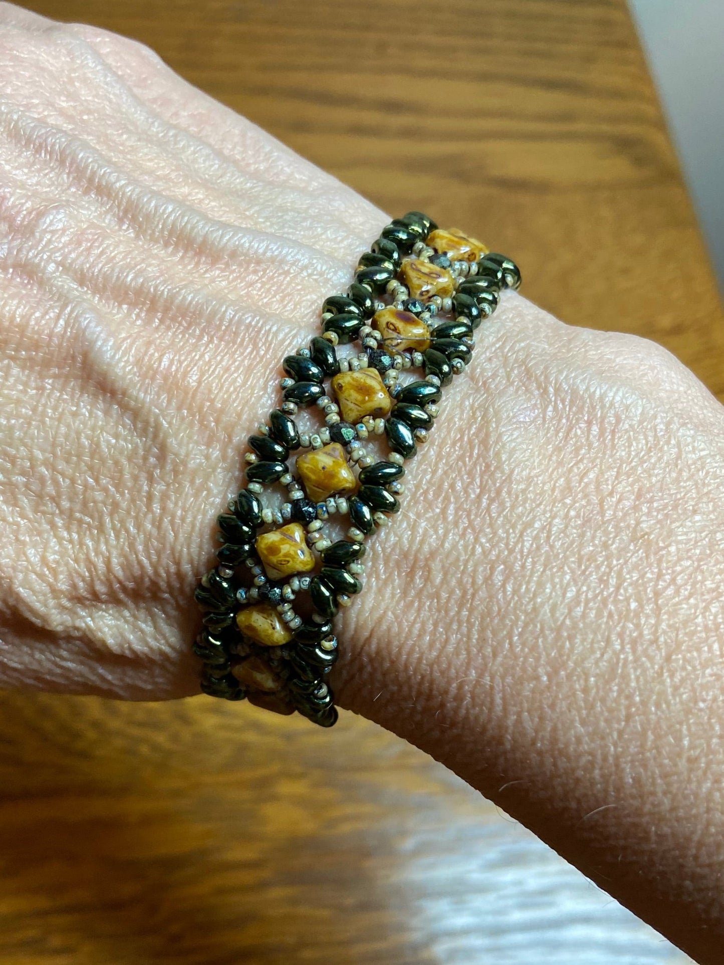 Beautiful "Mini Bridges" Bracelet with Handwoven Glass Beads