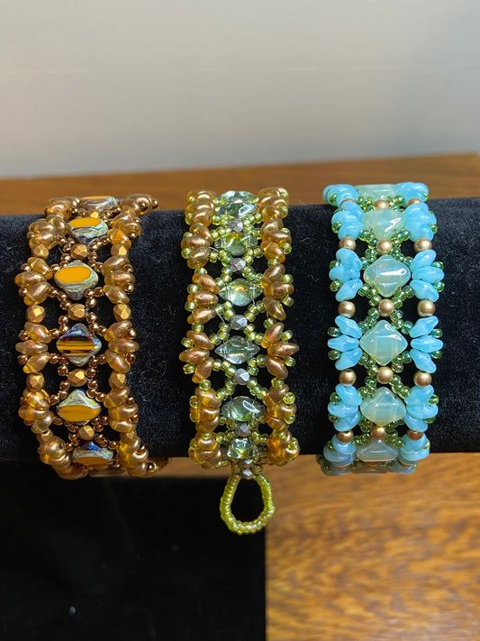 Beautiful "Bridges" Bracelet with Handwoven Glass Beads