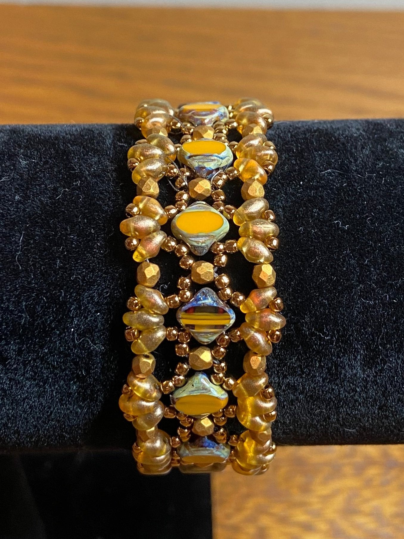 Beautiful "Bridges" Bracelet with Handwoven Glass Beads