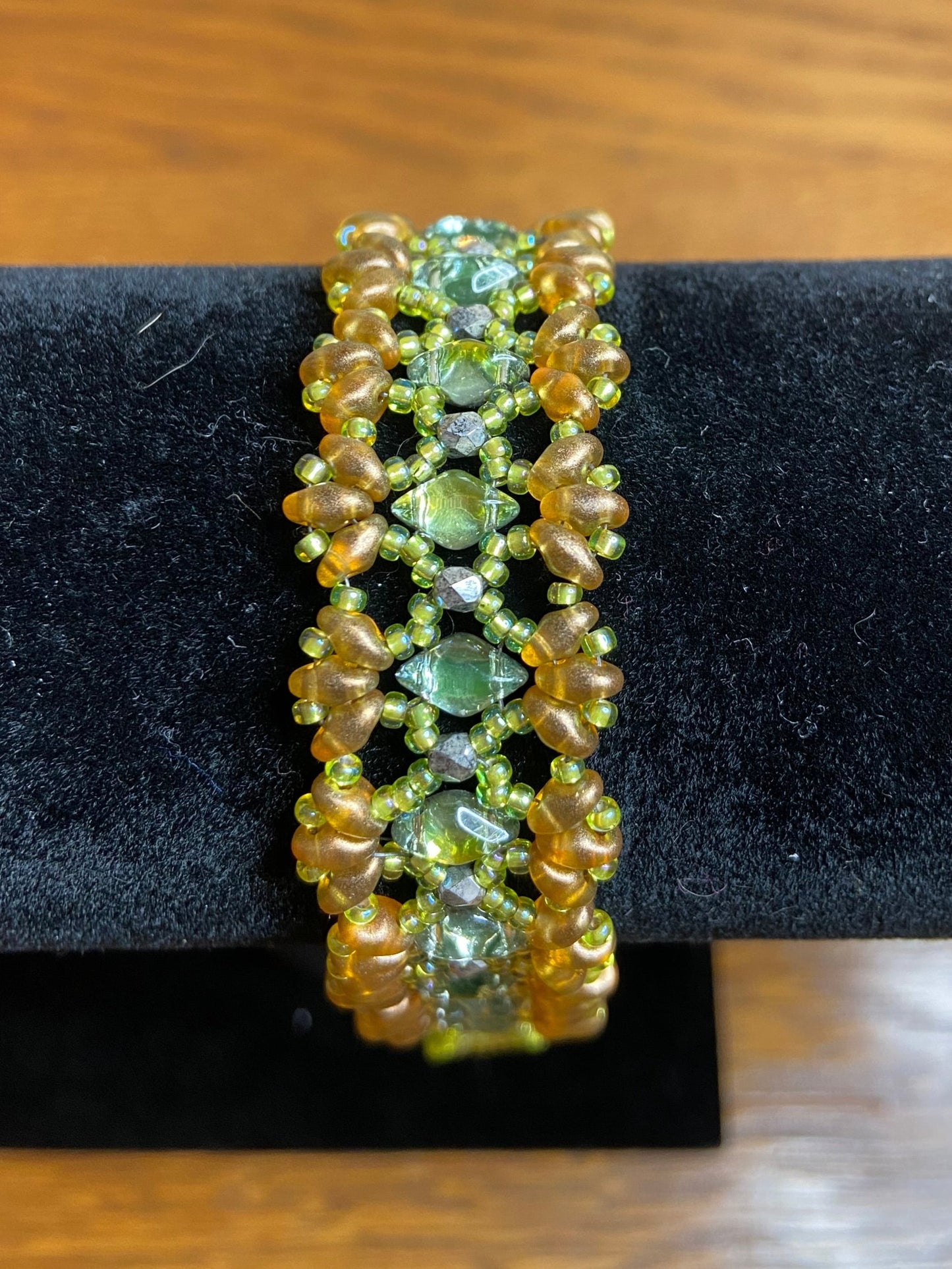 Beautiful "Bridges" Bracelet with Handwoven Glass Beads