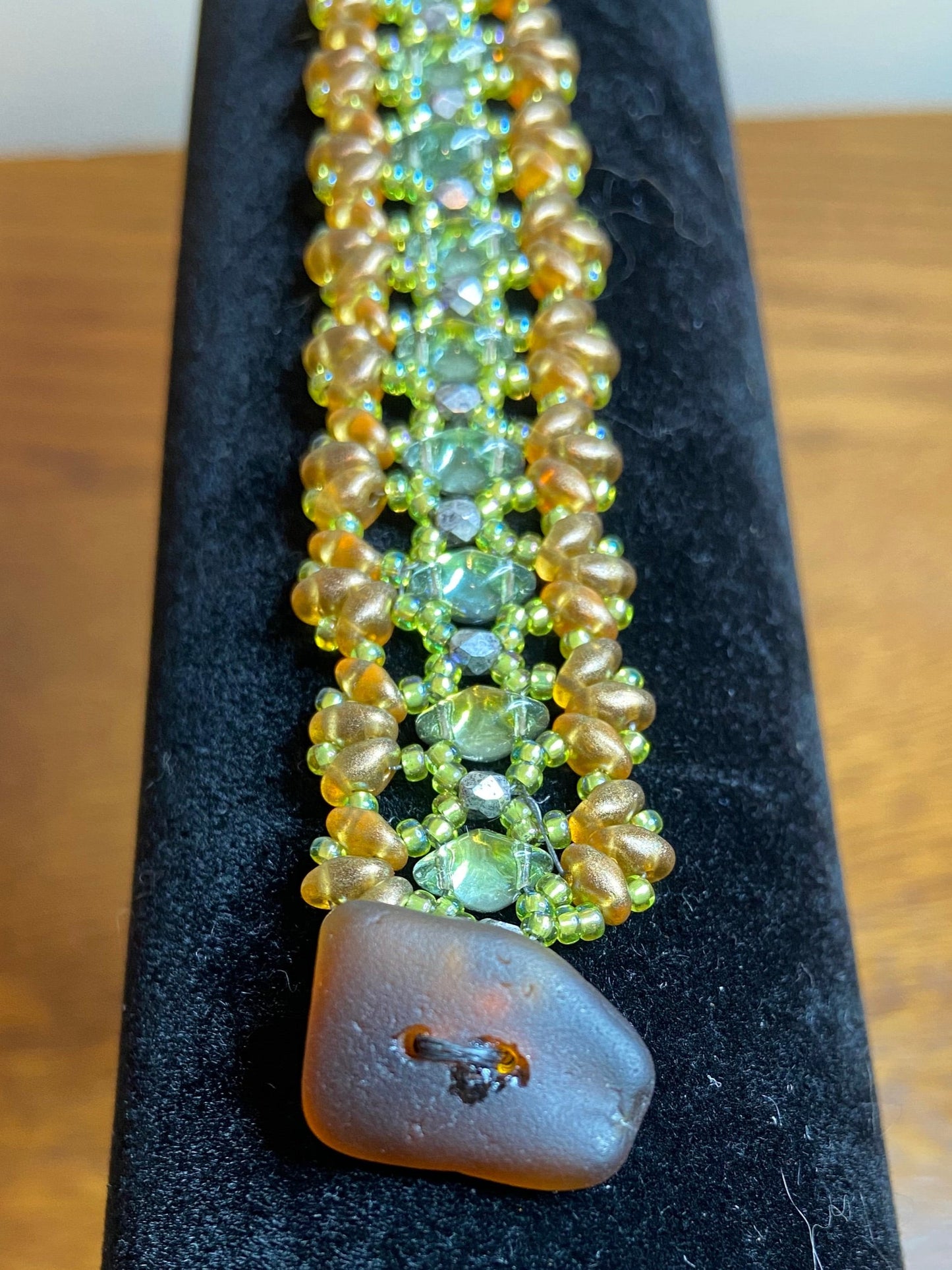 Beautiful "Bridges" Bracelet with Handwoven Glass Beads