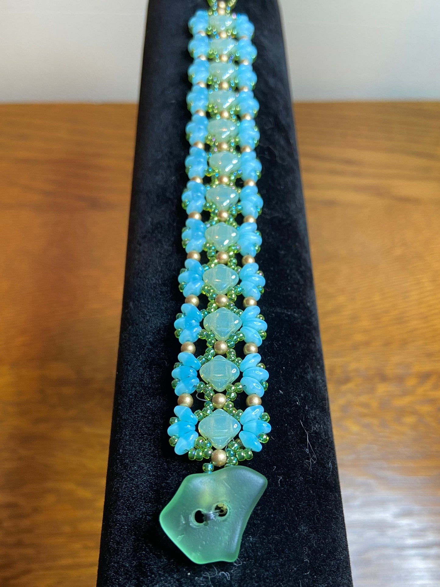 Beautiful "Bridges" Bracelet with Handwoven Glass Beads