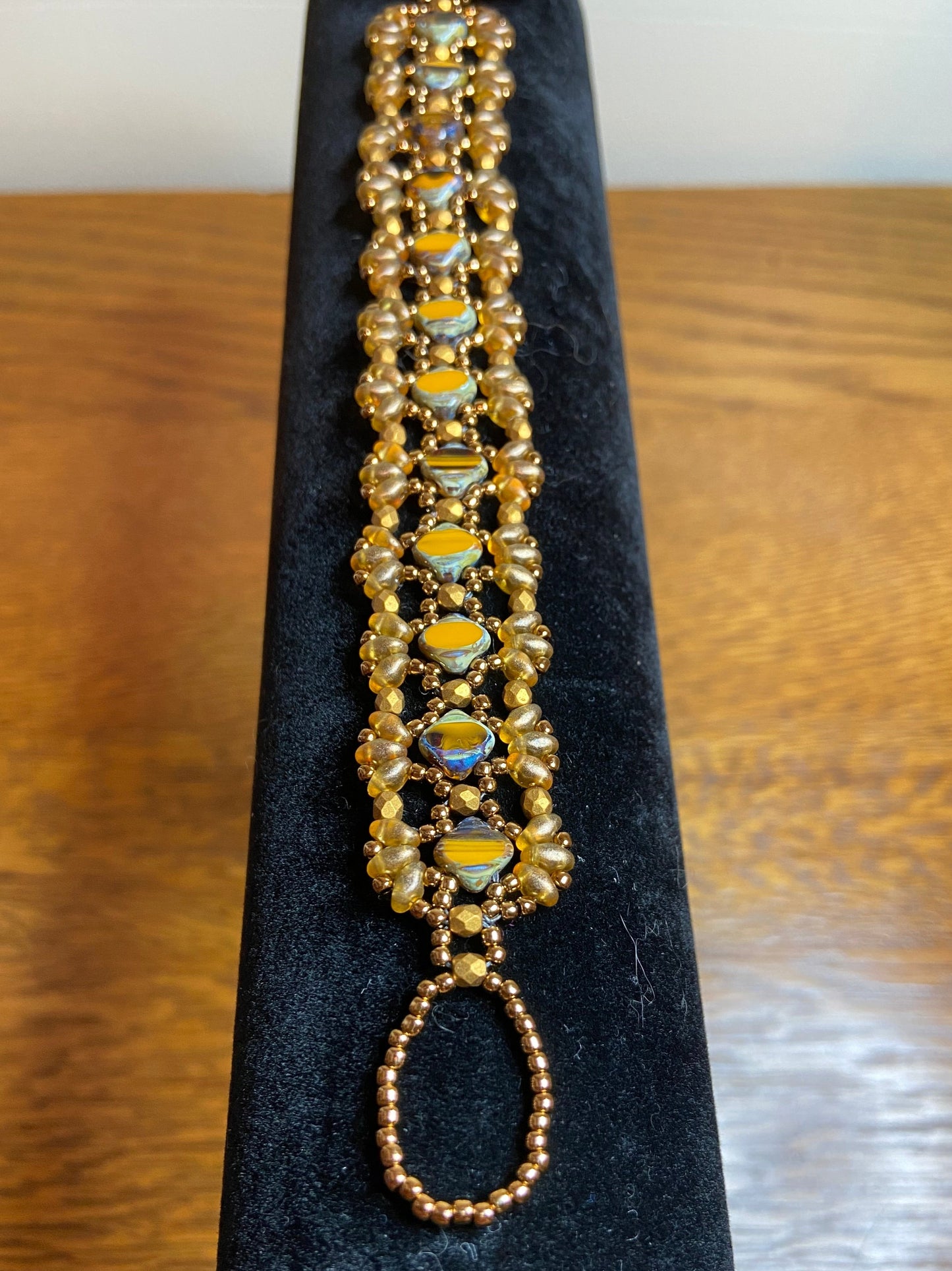 Beautiful "Bridges" Bracelet with Handwoven Glass Beads