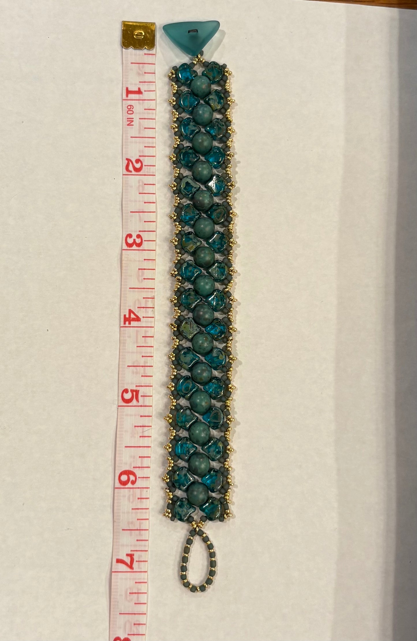 Turquoise Brocade Bracelet, Handwoven with glass beads