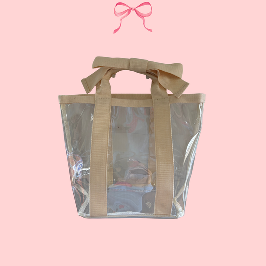 Bow Bag with Clear Pocket for Needlepoint ~ Ivory (Perfectly Imperfect)
