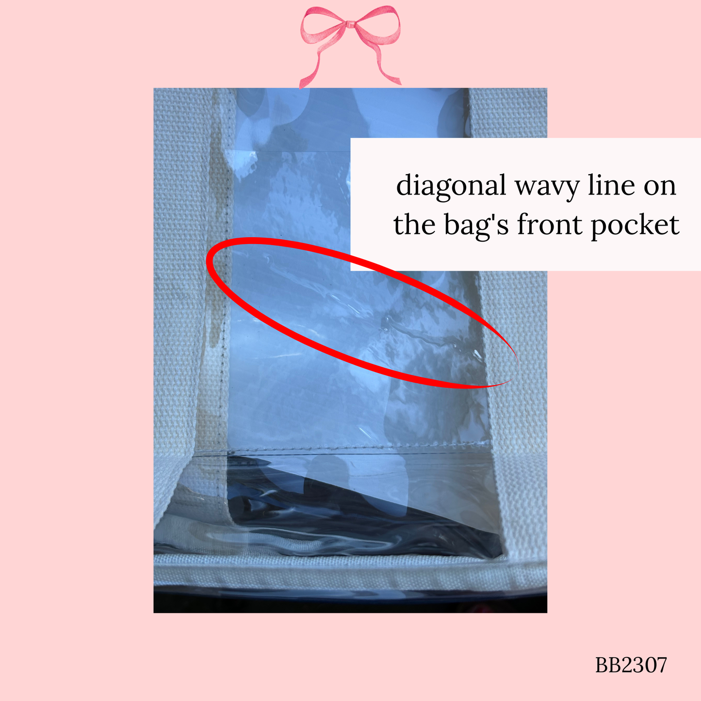 Bow Bag with Clear Pocket for Needlepoint ~ Ivory (Perfectly Imperfect)