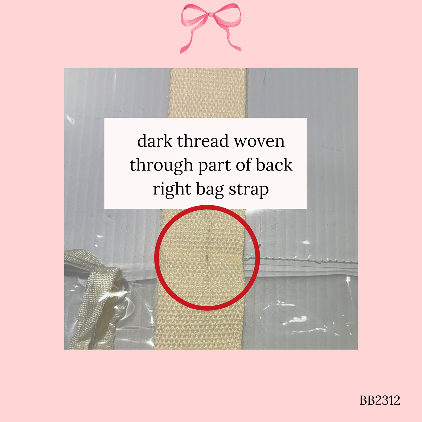 Bow Bag with Clear Pocket for Needlepoint ~ Ivory (Perfectly Imperfect)