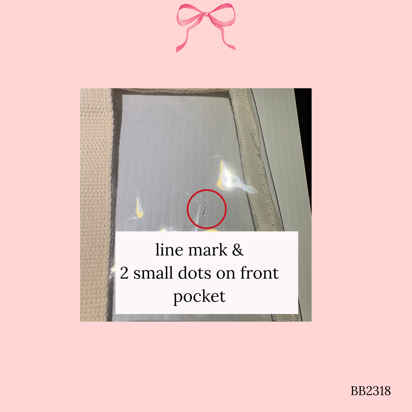 Bow Bag with Clear Pocket for Needlepoint ~ Ivory (Perfectly Imperfect)
