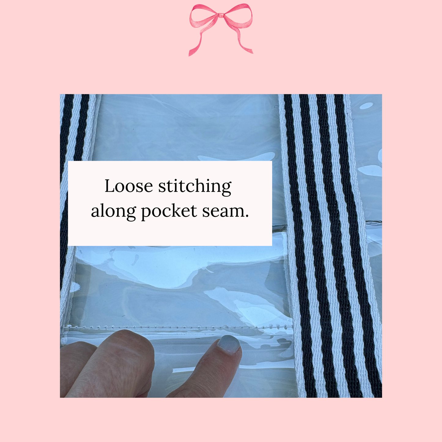 Bow Bag with Clear Pocket for Needlepoint ~ Black & White (Perfectly Imperfect)