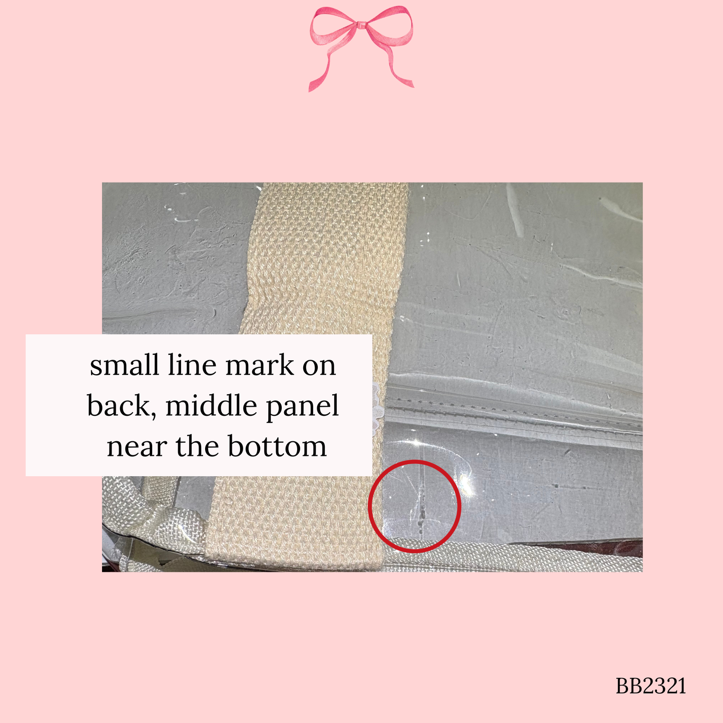 Bow Bag with Clear Pocket for Needlepoint ~ Ivory (Perfectly Imperfect)
