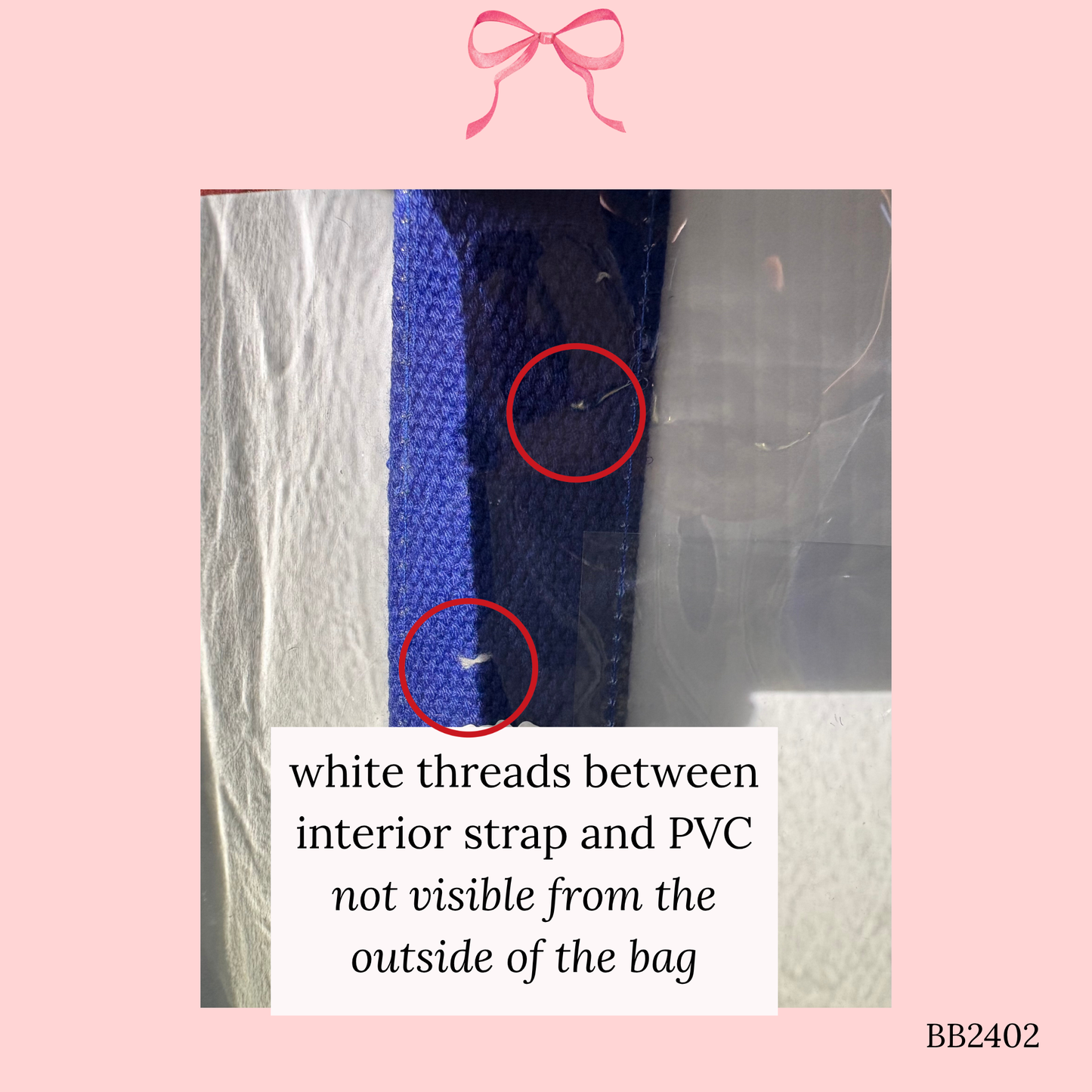Bow Bag with Clear Pocket for Needlepoint Blue ~ (Perfectly Imperfect)