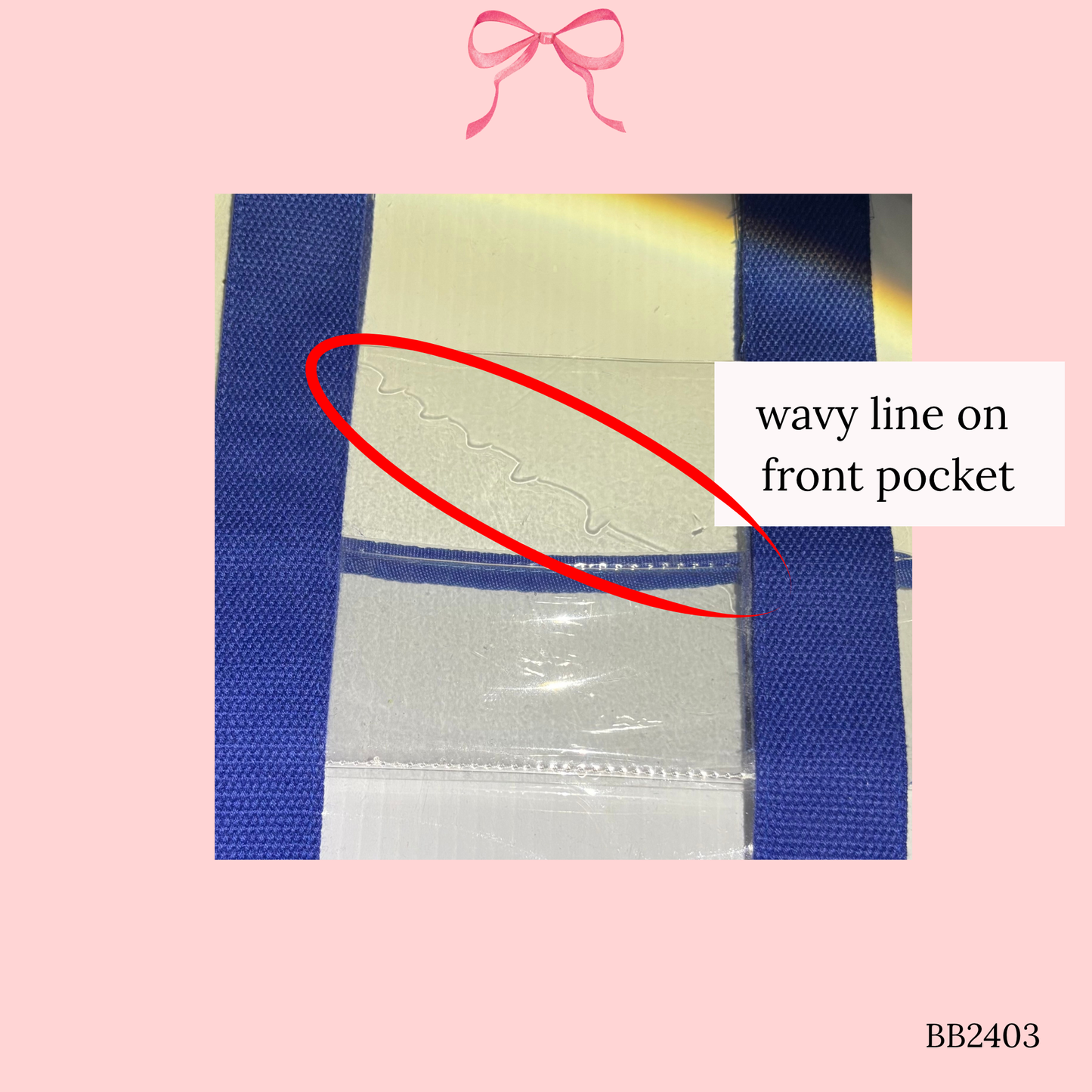 Bow Bag with Clear Pocket for Needlepoint Blue ~ (Perfectly Imperfect)