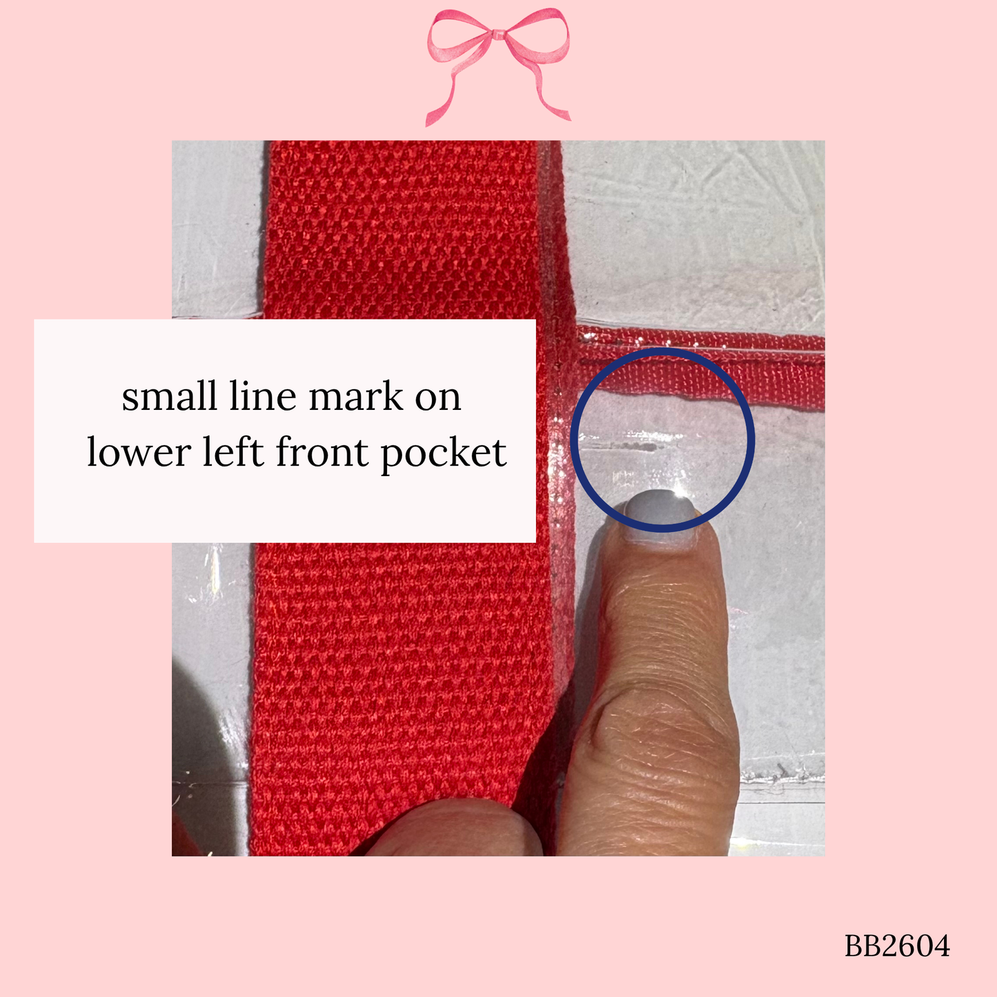 Bow Bag with Clear Pocket for Needlepoint Red ~ (Perfectly Imperfect)