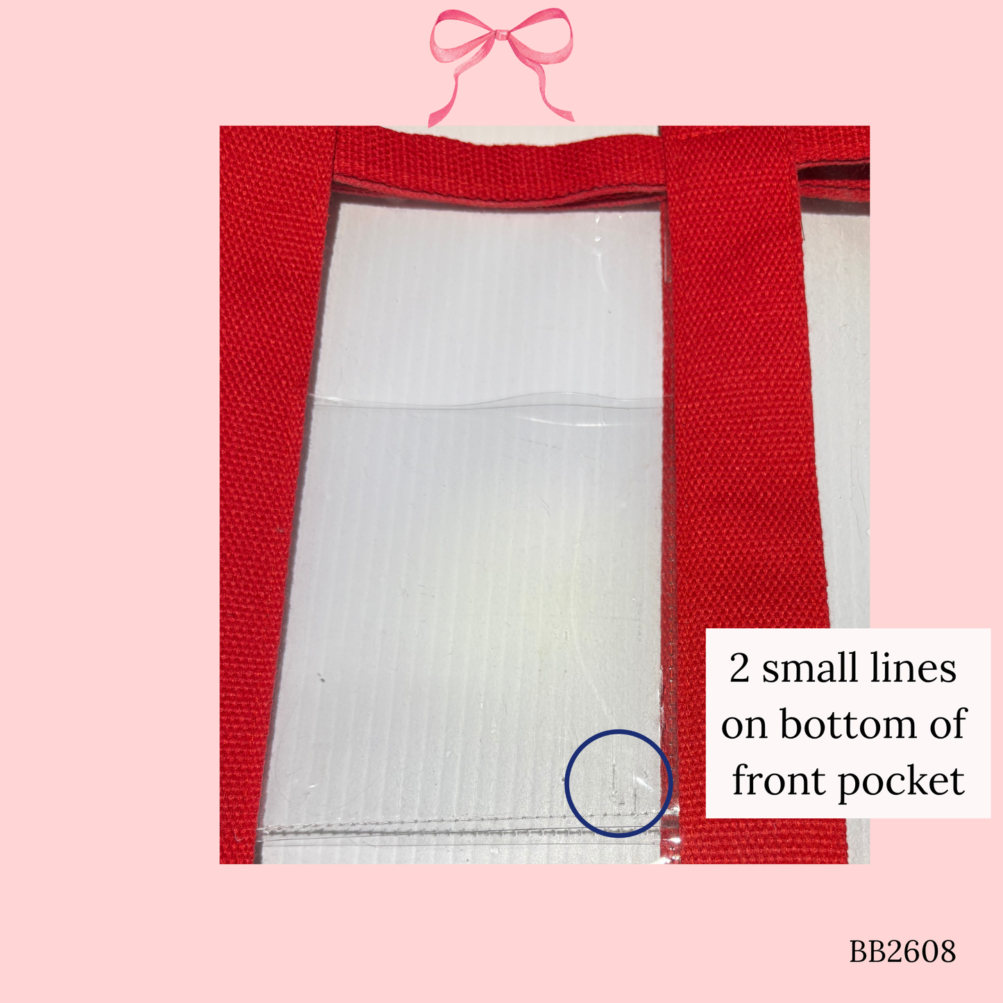 Bow Bag with Clear Pocket for Needlepoint Red ~ (Perfectly Imperfect)