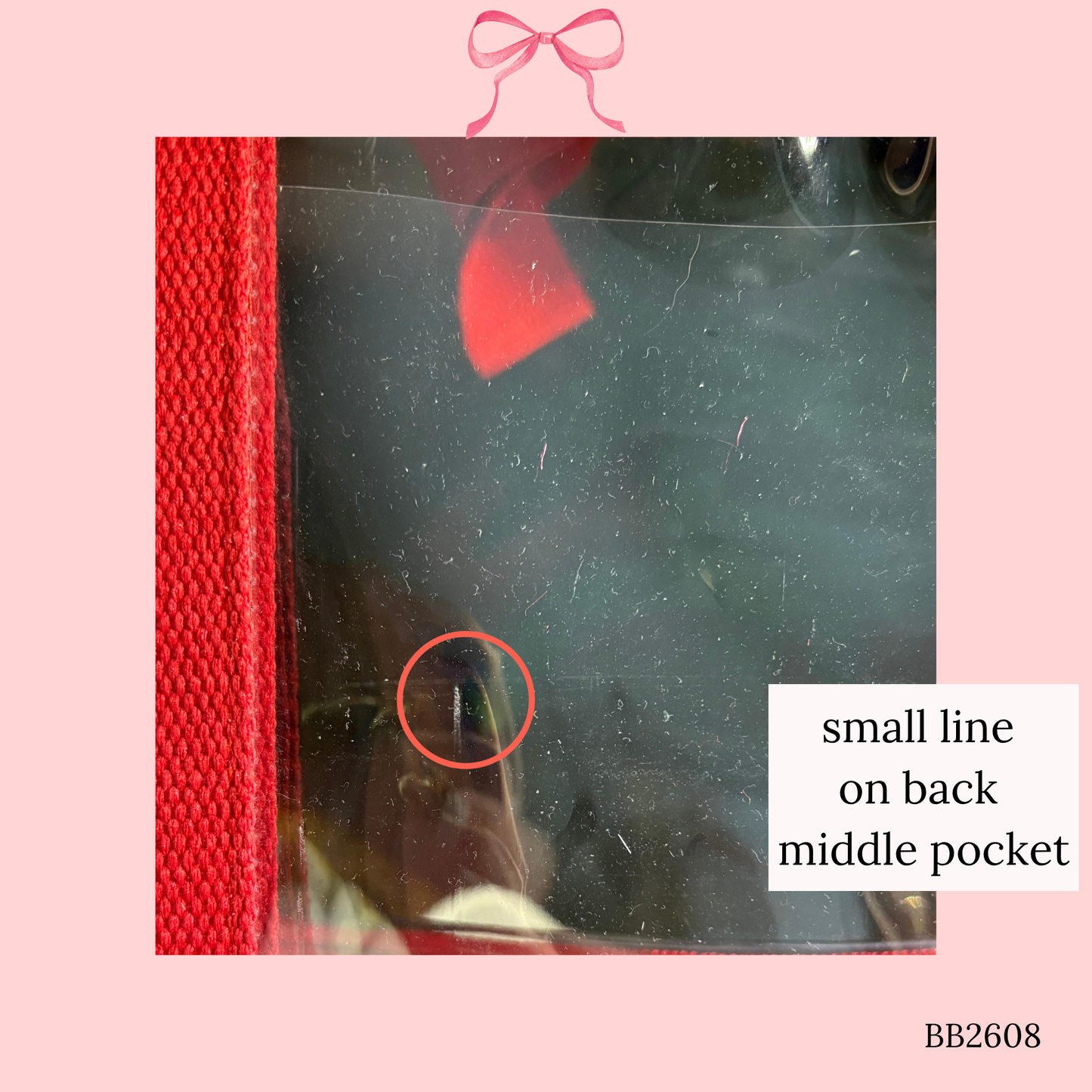 Bow Bag with Clear Pocket for Needlepoint Red ~ (Perfectly Imperfect)