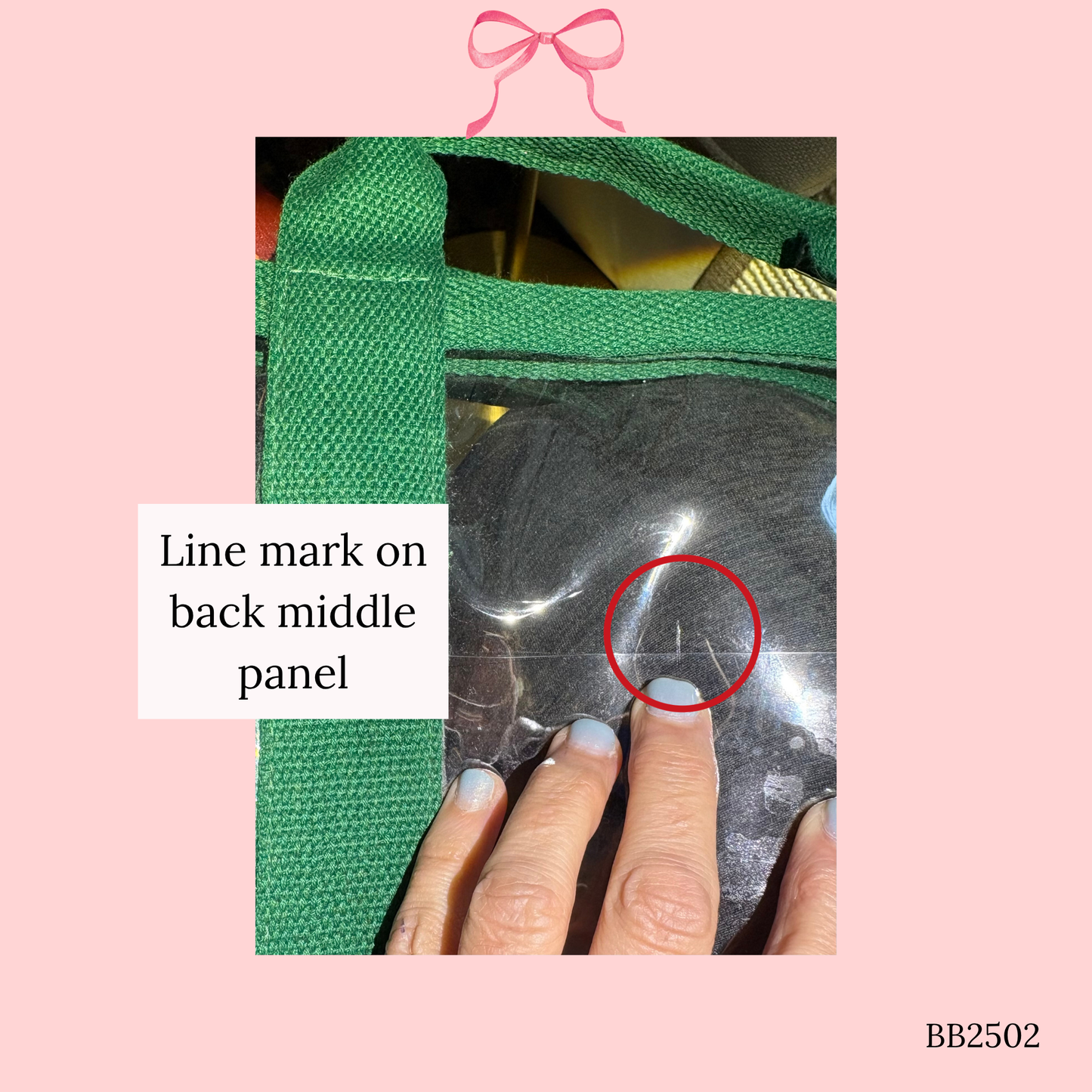 Bow Bag with Clear Pocket for Needlepoint Green ~ (Perfectly Imperfect)