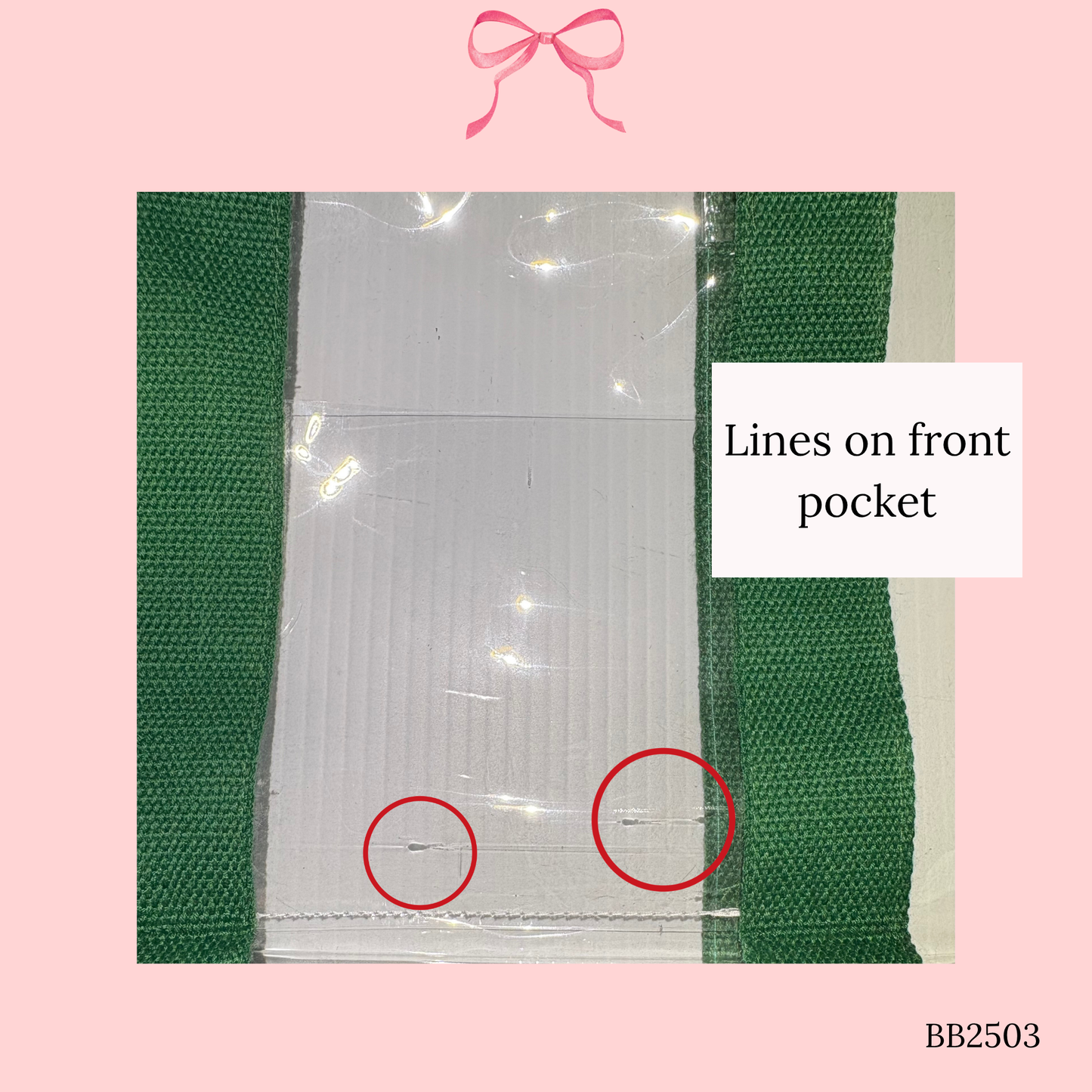Bow Bag with Clear Pocket for Needlepoint Green ~ (Perfectly Imperfect)