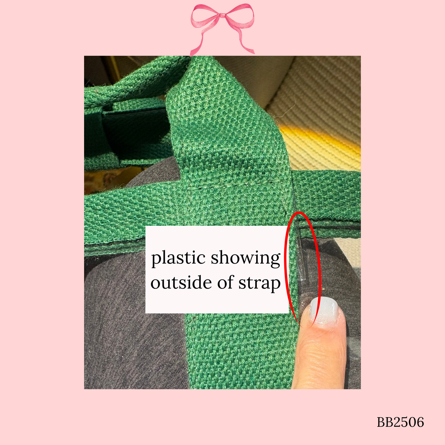 Bow Bag with Clear Pocket for Needlepoint Green ~ (Perfectly Imperfect)