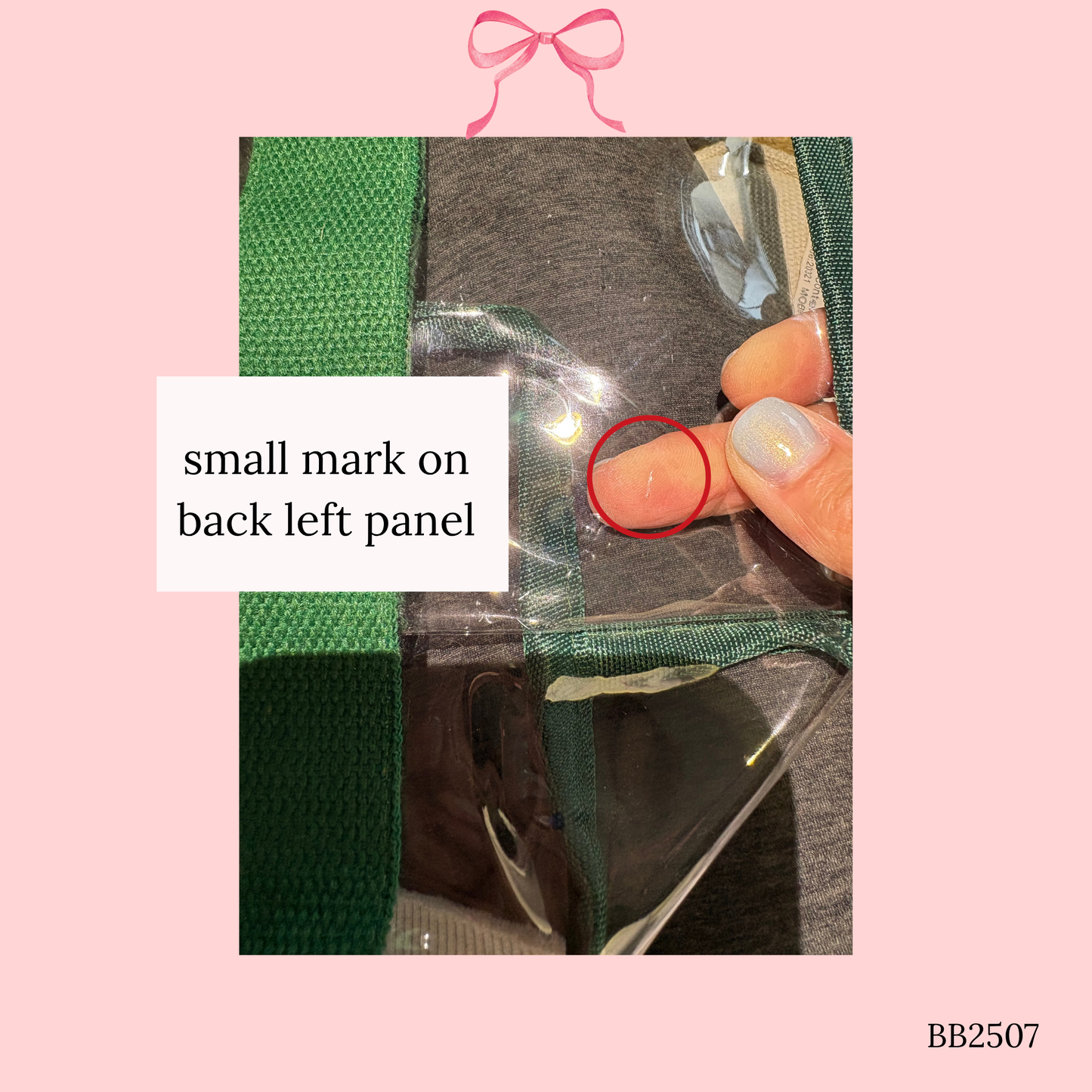 Bow Bag with Clear Pocket for Needlepoint Green ~ (Perfectly Imperfect)