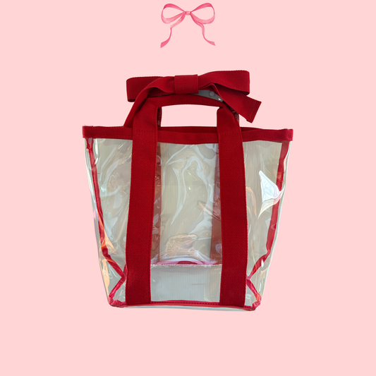 Bow Bag with Clear Pocket for Needlepoint Red ~ (Perfectly Imperfect)