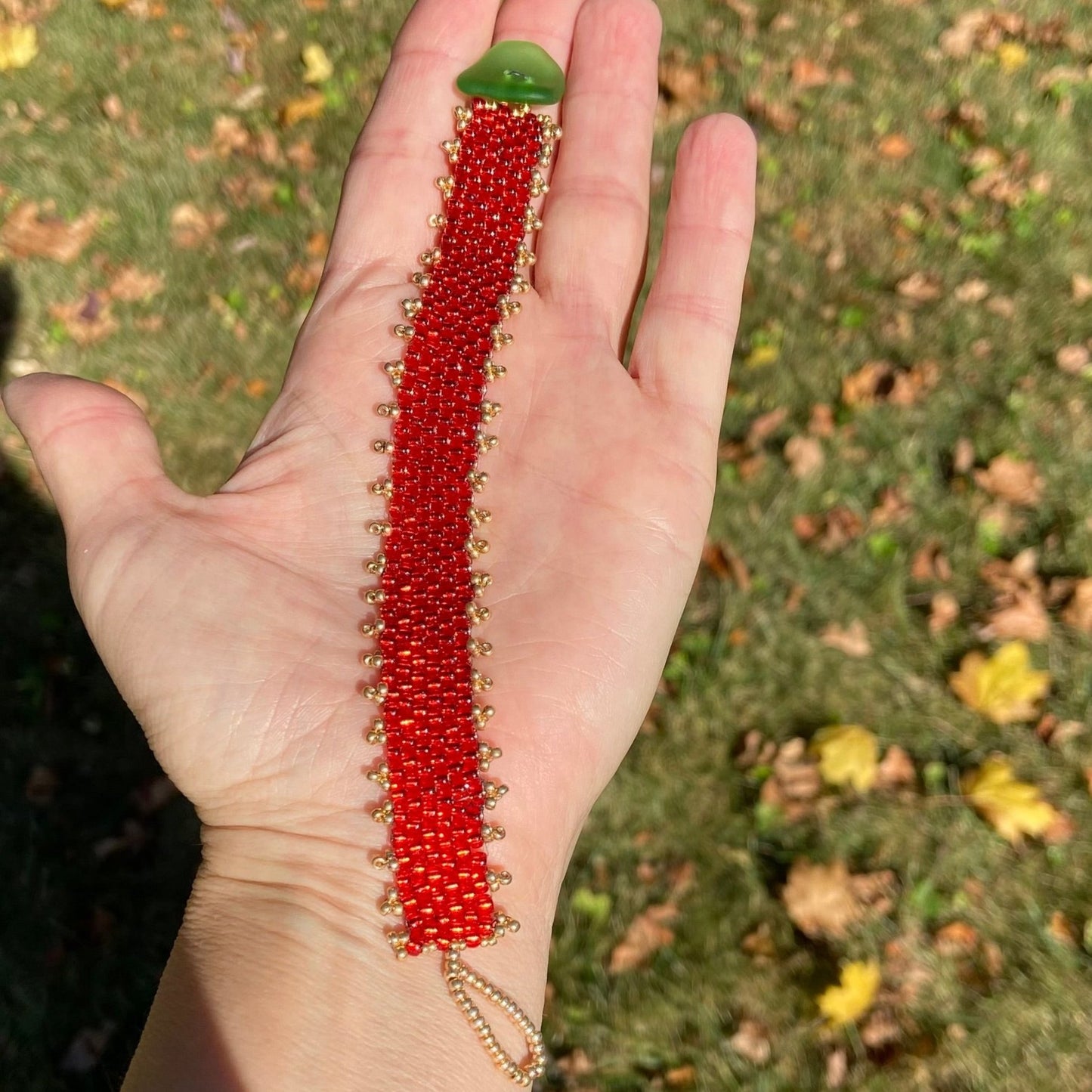 Red Bracelet with Optional Gold Fringe