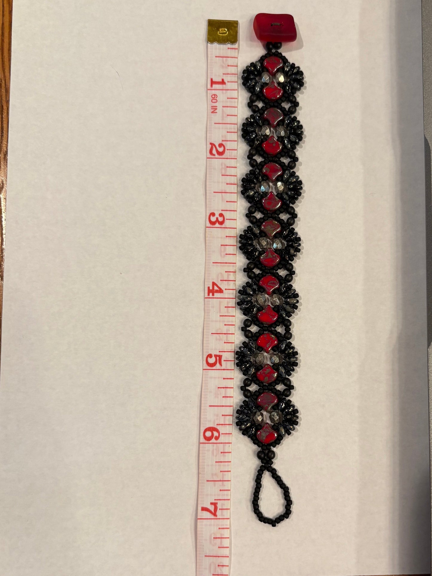 Sonsy Earrings and/or Bracelet Beautifully Handwoven black and red glass beads