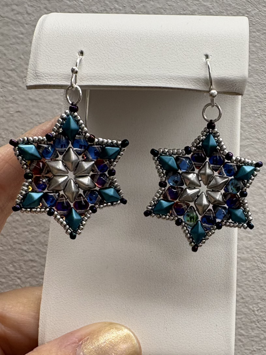 Handwoven Beaded  Star of David Earrings