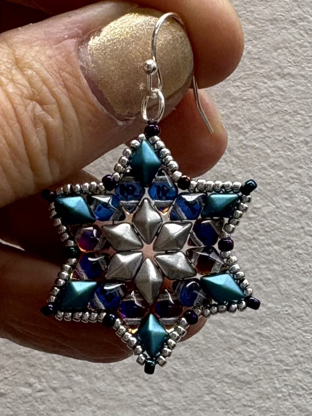 Handwoven Beaded  Star of David Earrings