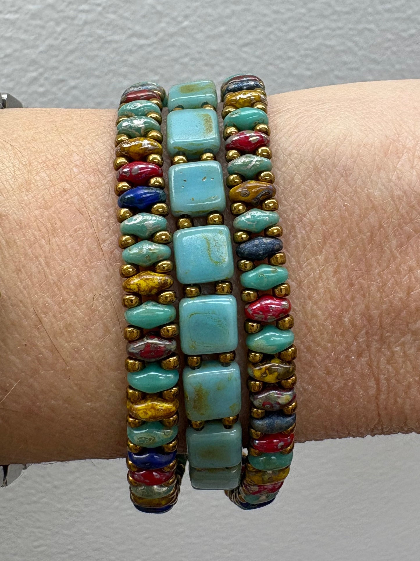 Triple Wrap Bracelet, Handwoven glass beads