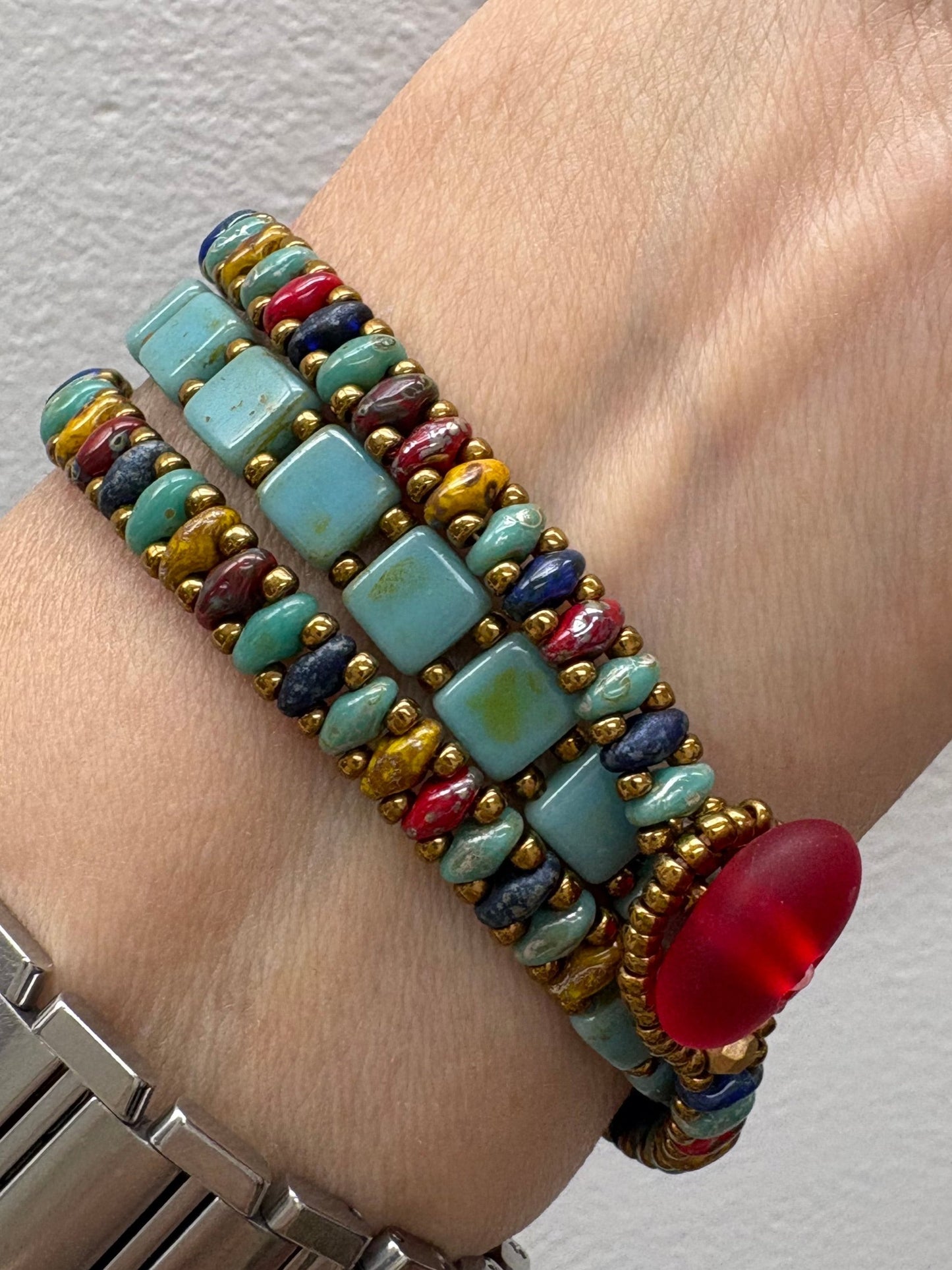 Triple Wrap Bracelet, Handwoven glass beads